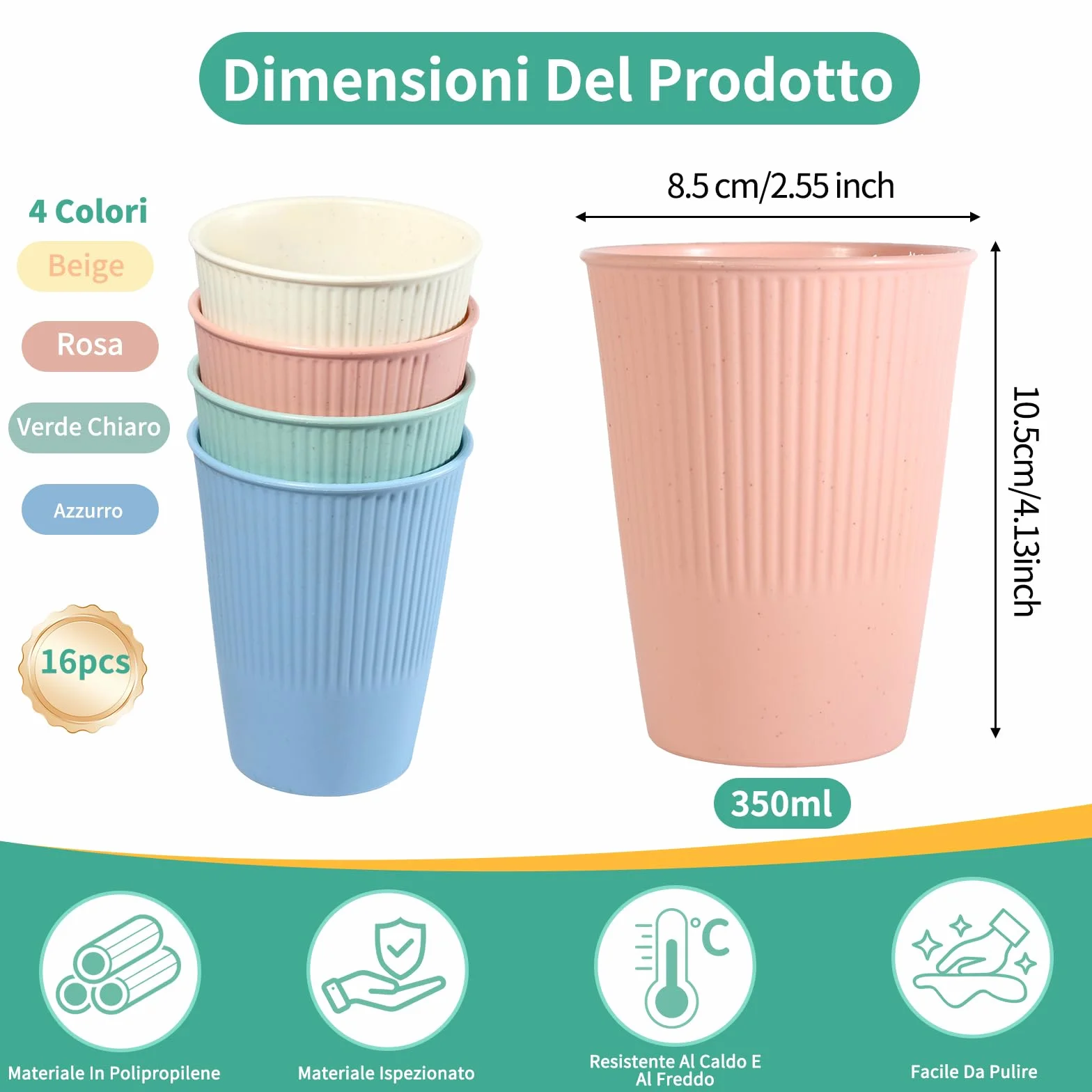 Set di 16 Bicchieri Plastica Rigida Lavabili per Feste e Quotidiano