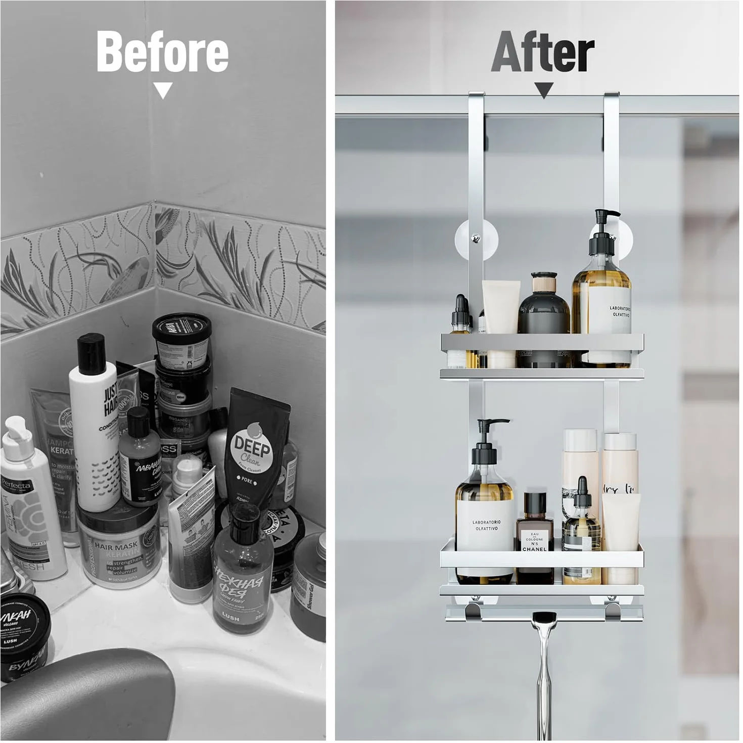 Mensola Doccia da Appendere Porta Shampoo Porta Sapone Senza Foratura Bagno