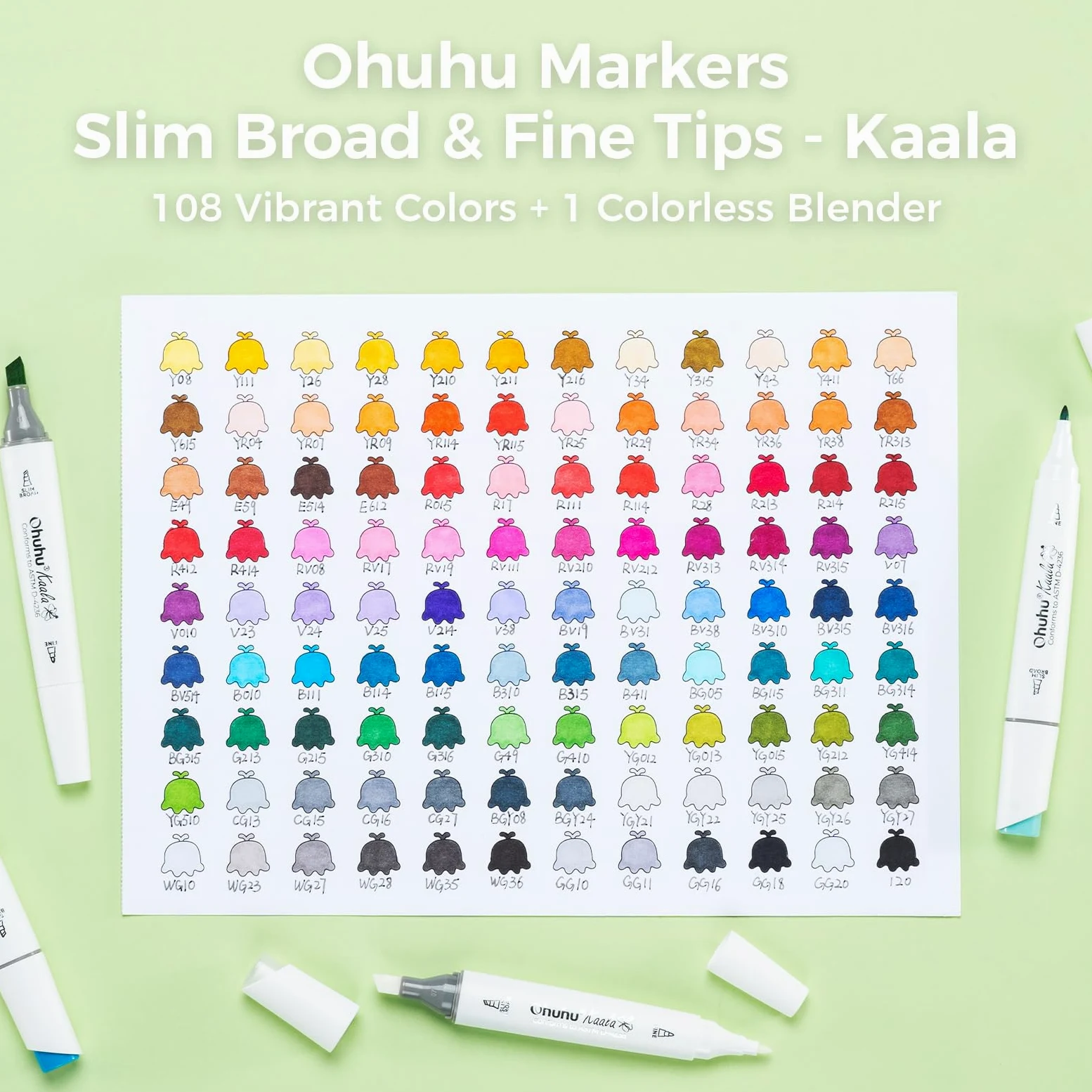 Ohuhu markers, 108+1 colori pennarelli ad alcool a doppia punta fine e sottile, inchiostro sfumabile e ricaricabile per artisti che colorano e disegnano personaggi dei cartoni animati e degli anime