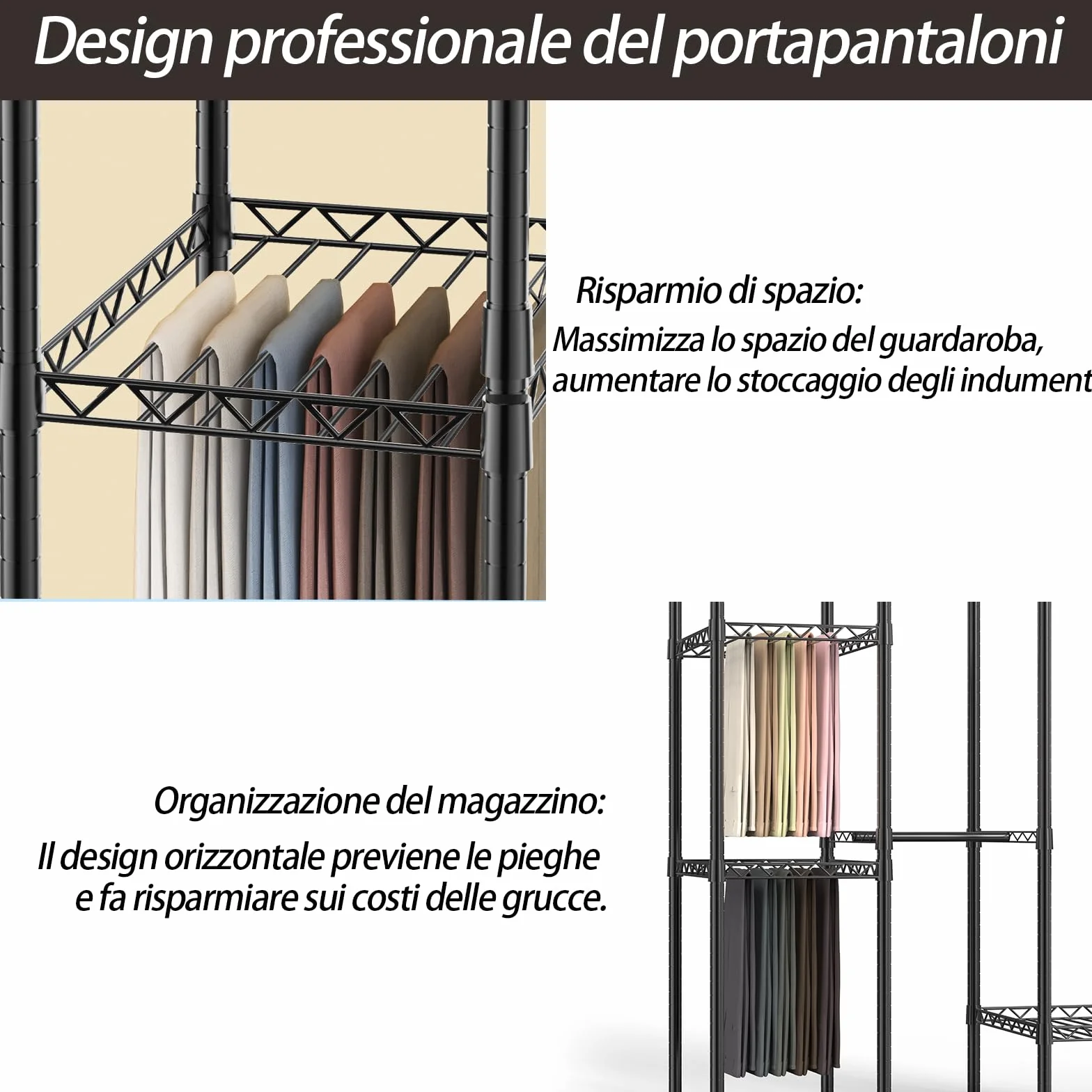 AQRA Stand Appendiabiti in Metallo, Altezza Del Ripiano Regolabile, Grande Capacità Guardaroba, 4 Metodi di Assemblaggio, per Appendere i Vestiti, Riporre i Vestiti, 193,5W×43,5D×195H (Nero)