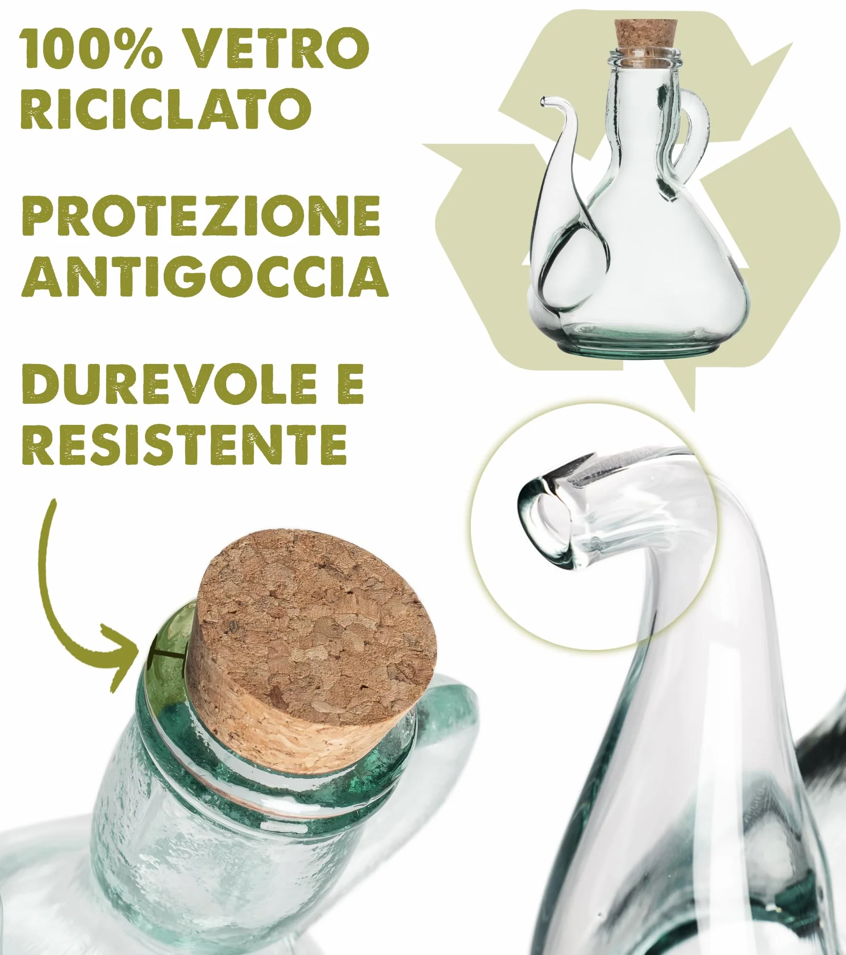 Oliera vetro dispenser olio bottiglia olio vetro oliva salvagoccia contenitore porta olio 500 ML