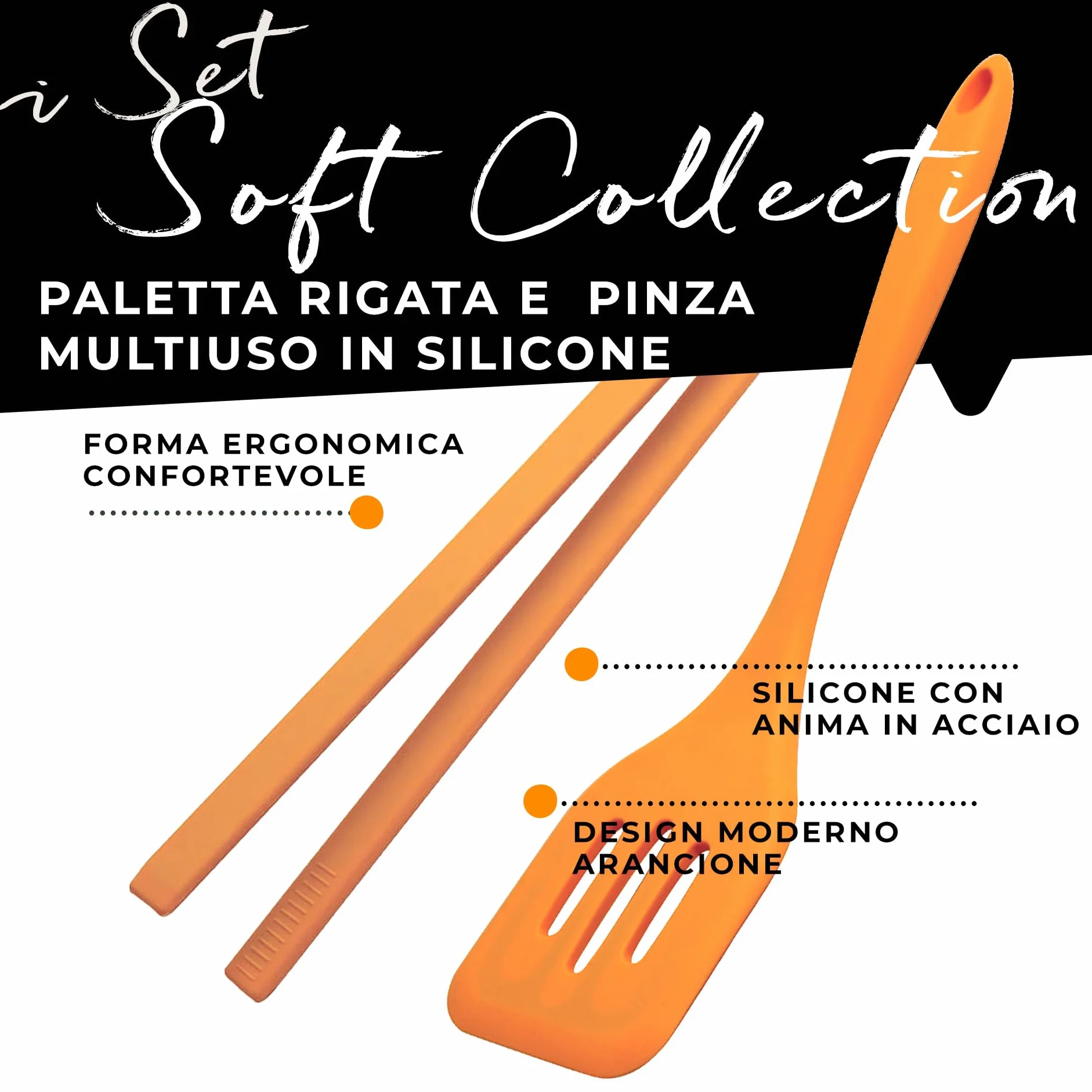 Fackelmann Set 2 Utensili da Cucina Pinza e Paletta Rigata Silicone Anima Acciaio Antiaderenti Resistenti al Calore Lavabili Lavastoviglie