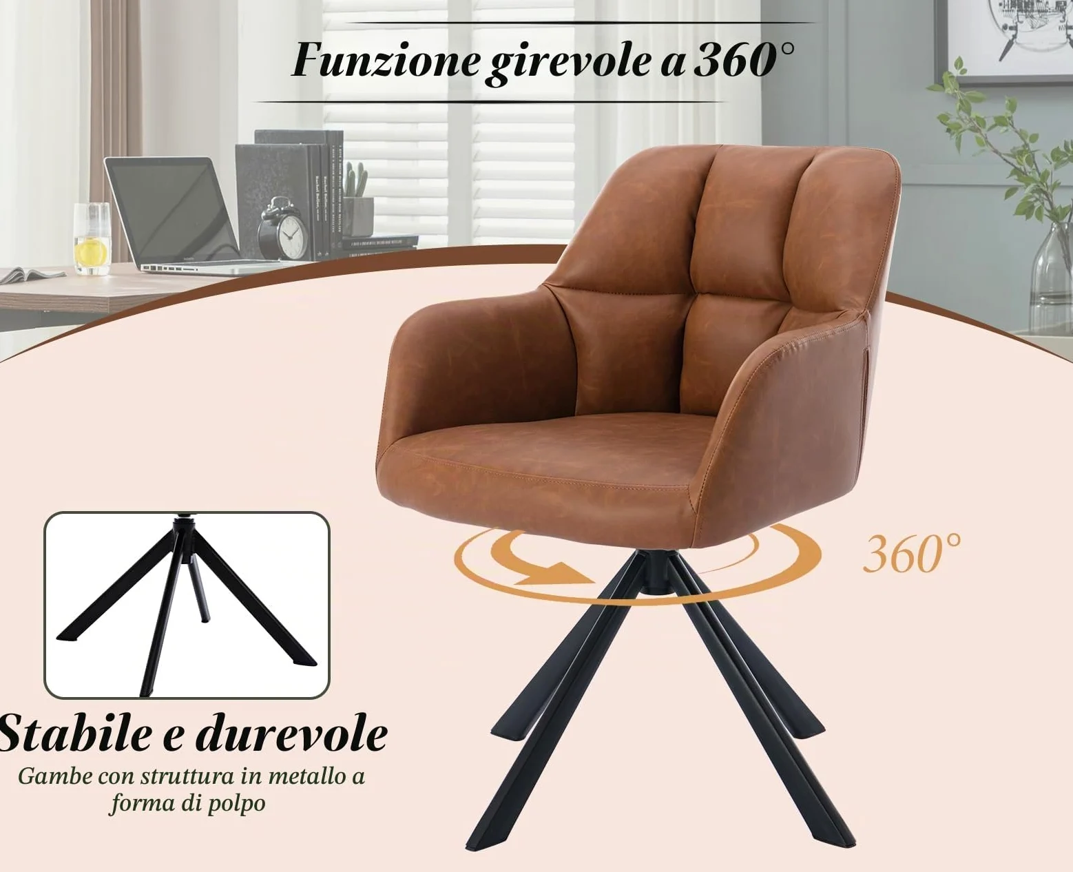Ya-Home Sedia da Scrivania Sedia da Ufficio Girevole in PU, Marrone