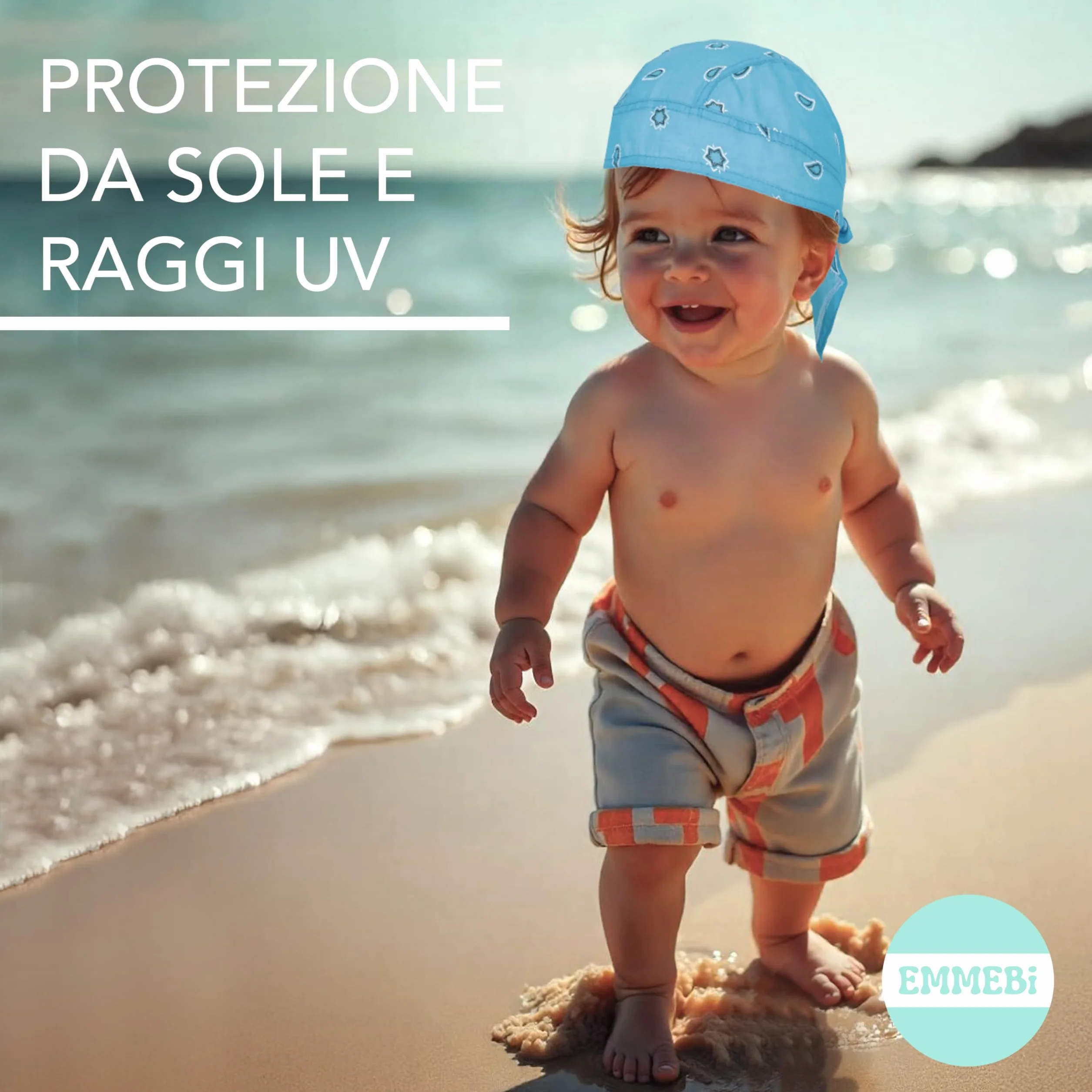 EMMEBi Bandana Bambino Neonato 100% Cotone Protezione Raggi UV Taglia Unica 50-54 cm Regolabile