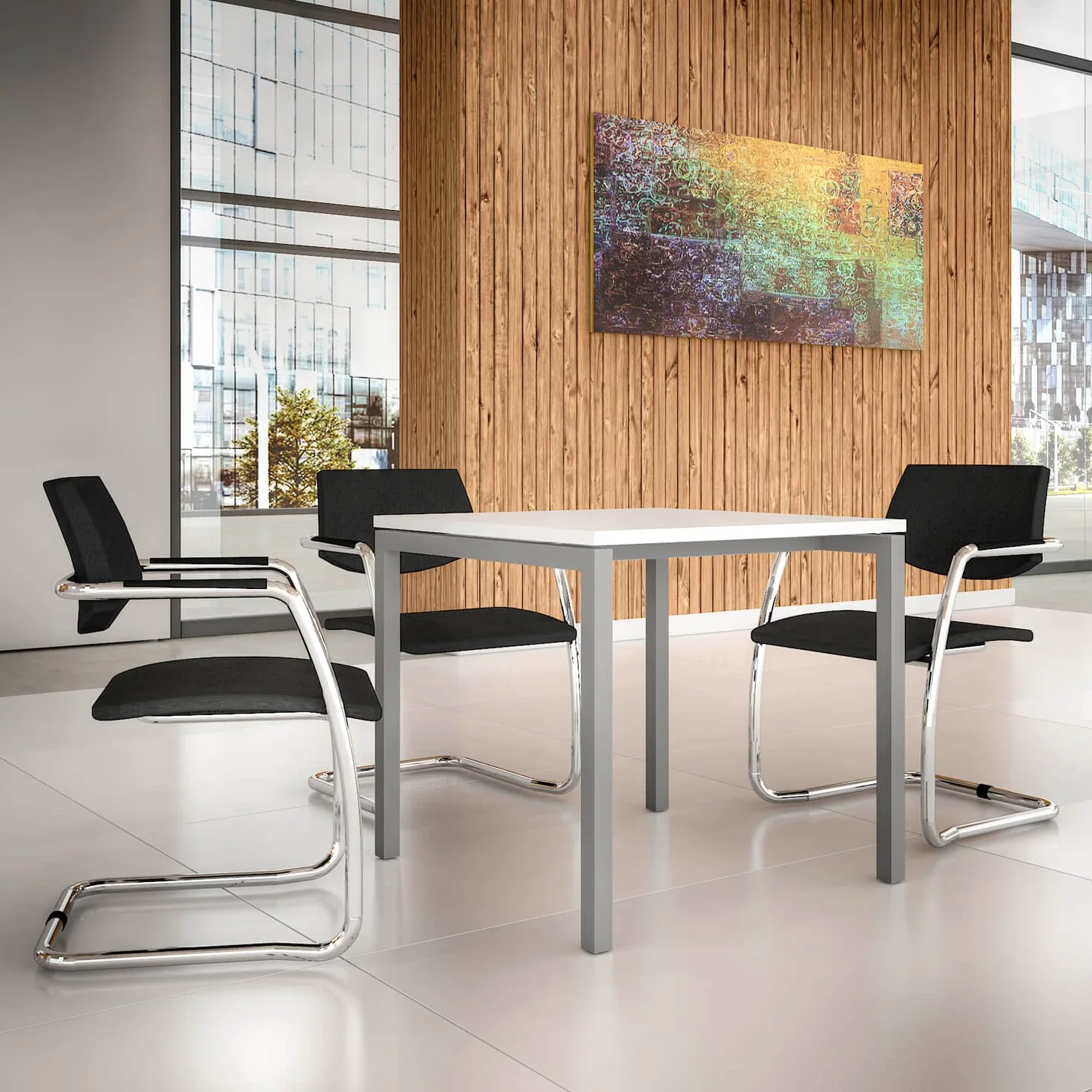 Tavolo professionale per riunioni 80 x 80 cm NOVA U bianco telaio argento 4-6 PERs. Tavolo da riunione tavolo da riunione
