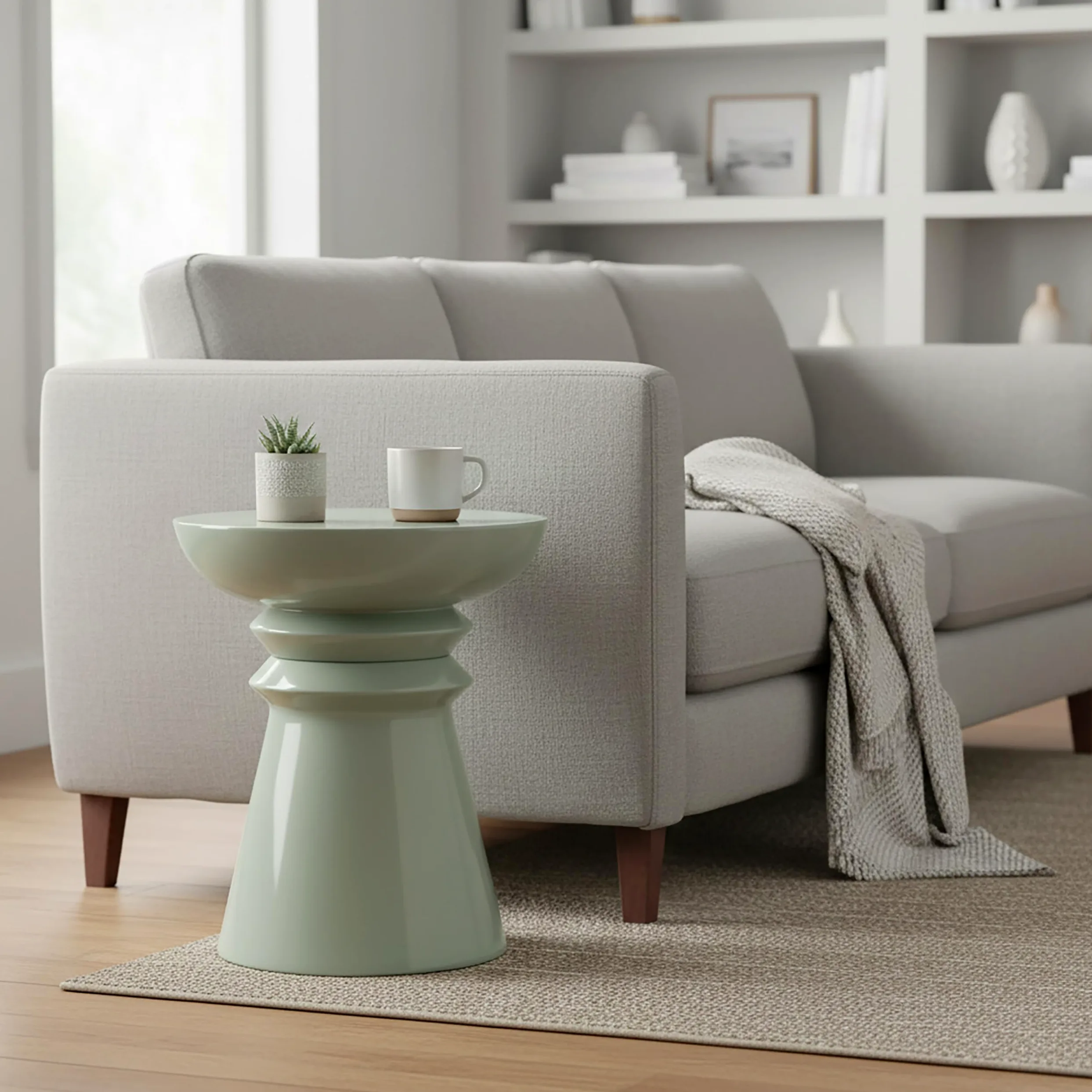 Relaxdays Tavolino e sgabello, design conico, oggetto decorativo per soggiorno, HxD: 45 x 38 cm, metallo, salvia