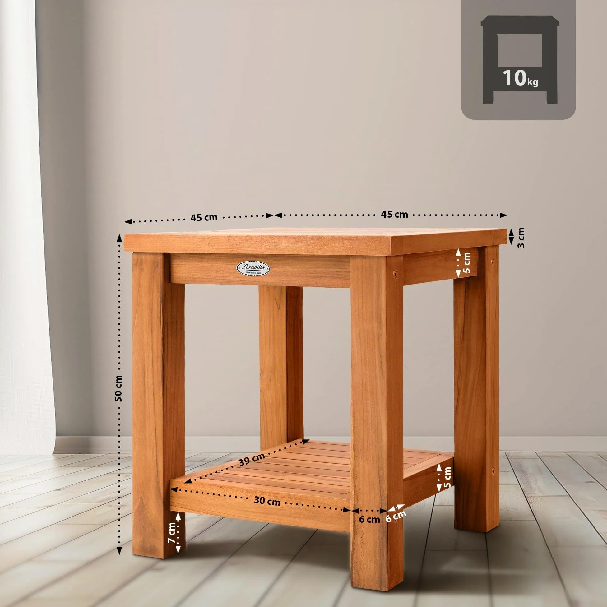 CLP Tavolino da Esterno Keaton in Teak, Tavolo da Giardino Resistente alle intemperie con Due Ripiani, Tavolo in Teak per Giardino, Colore:Teak