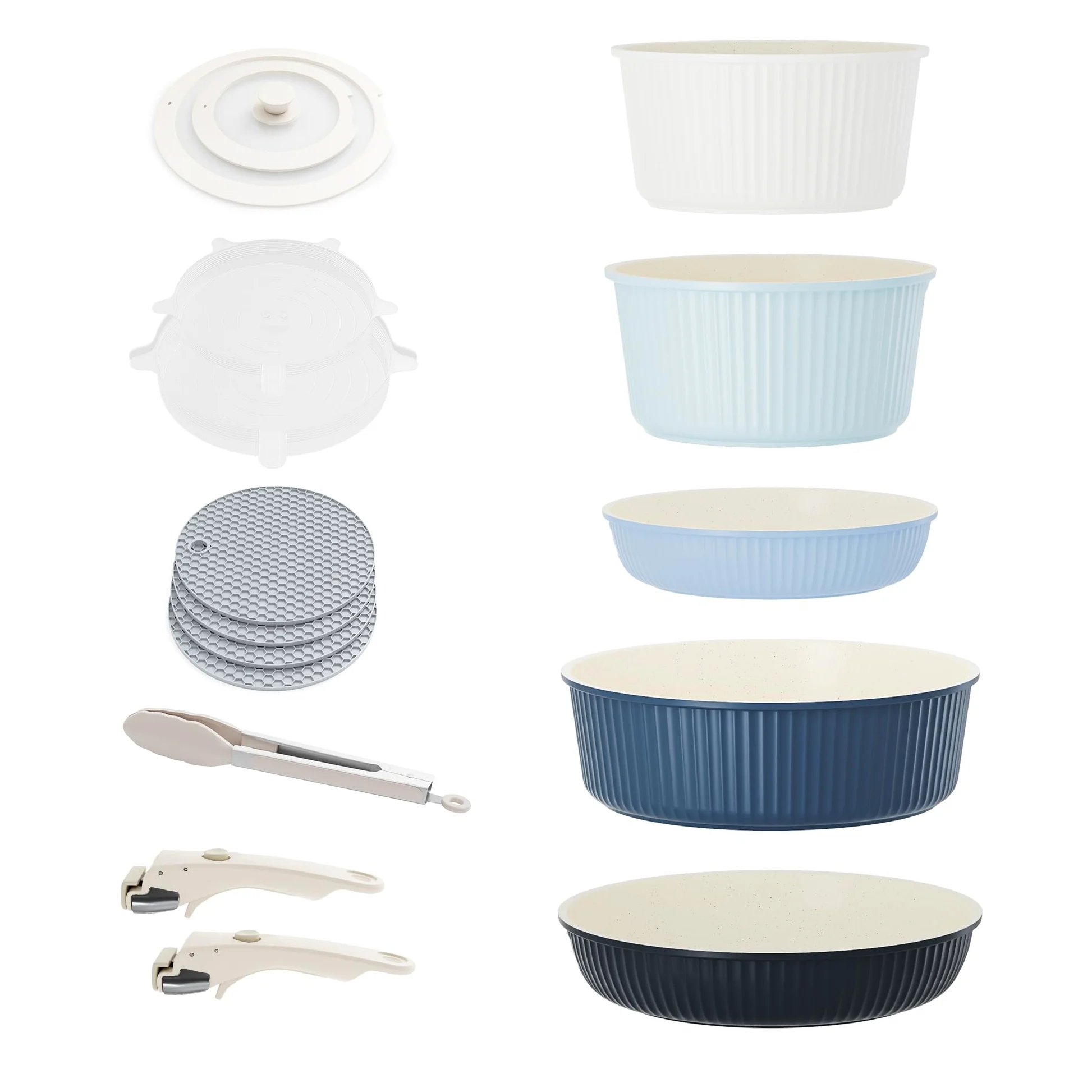 RIOVARM Induzione Set di pentole e padelle con manici staccabili, Impilabile Antiaderente In granito Set di pentole con coperchi, Salvaspazio Set di utensili da cucina Senza PFOA, Padella, Casseruole