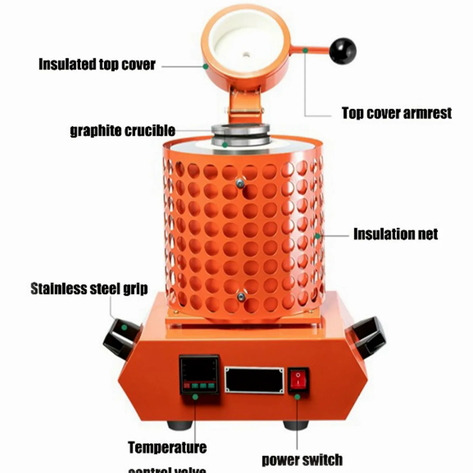 Macchina per Fusione Metalli con Display Digitale 1KG, Controllo Temperatura 1150°C, Kit Forno per Fusione Oro con crogioli da 1KG, 2KG e 3KG per Lavorazione di Gioielli, 2000W