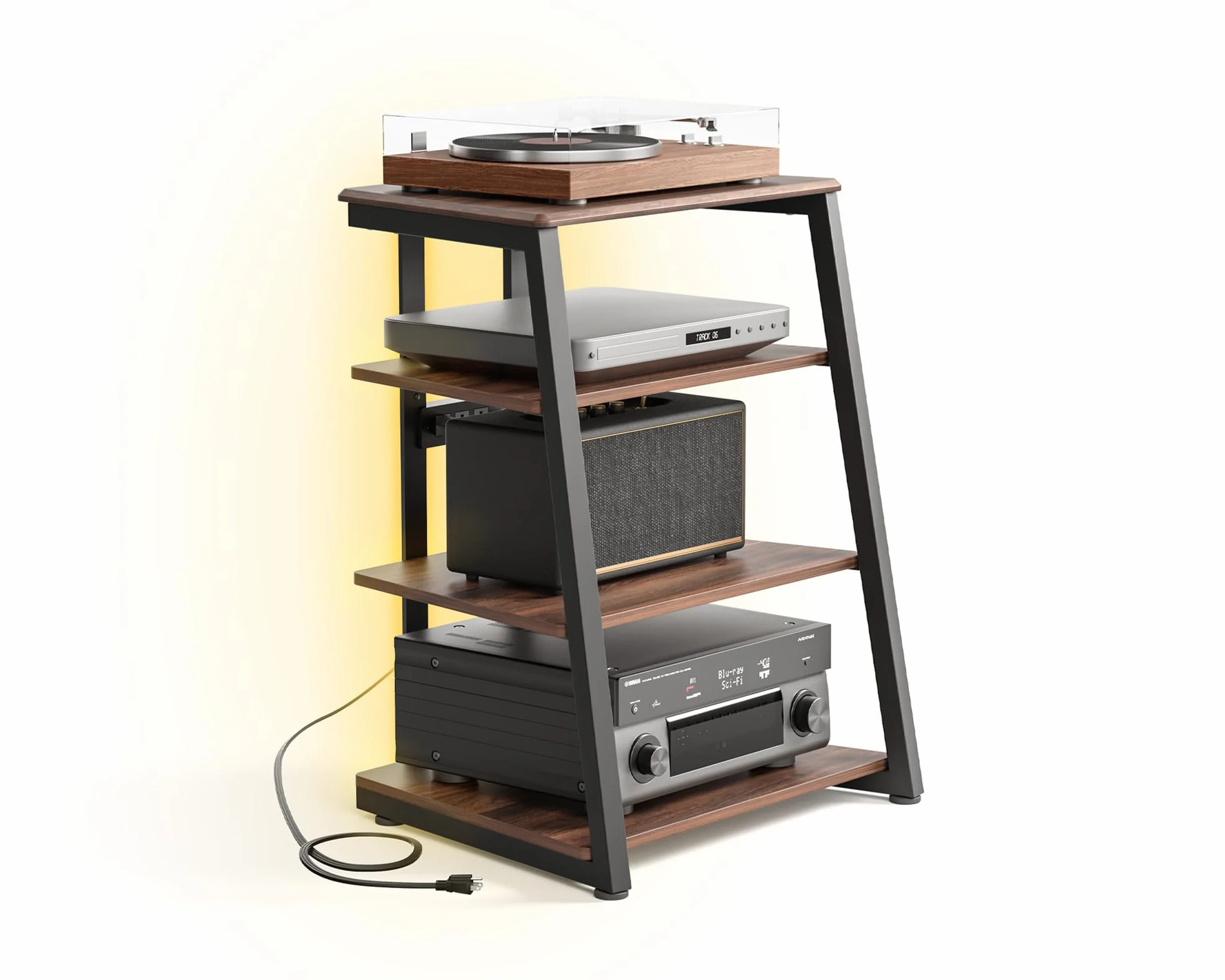 FITUEYES Mobile HIFI con Luci LED e Prese 4-Level Mobile Giradischi Capacità di Carico 50 kg Serie Eiffel