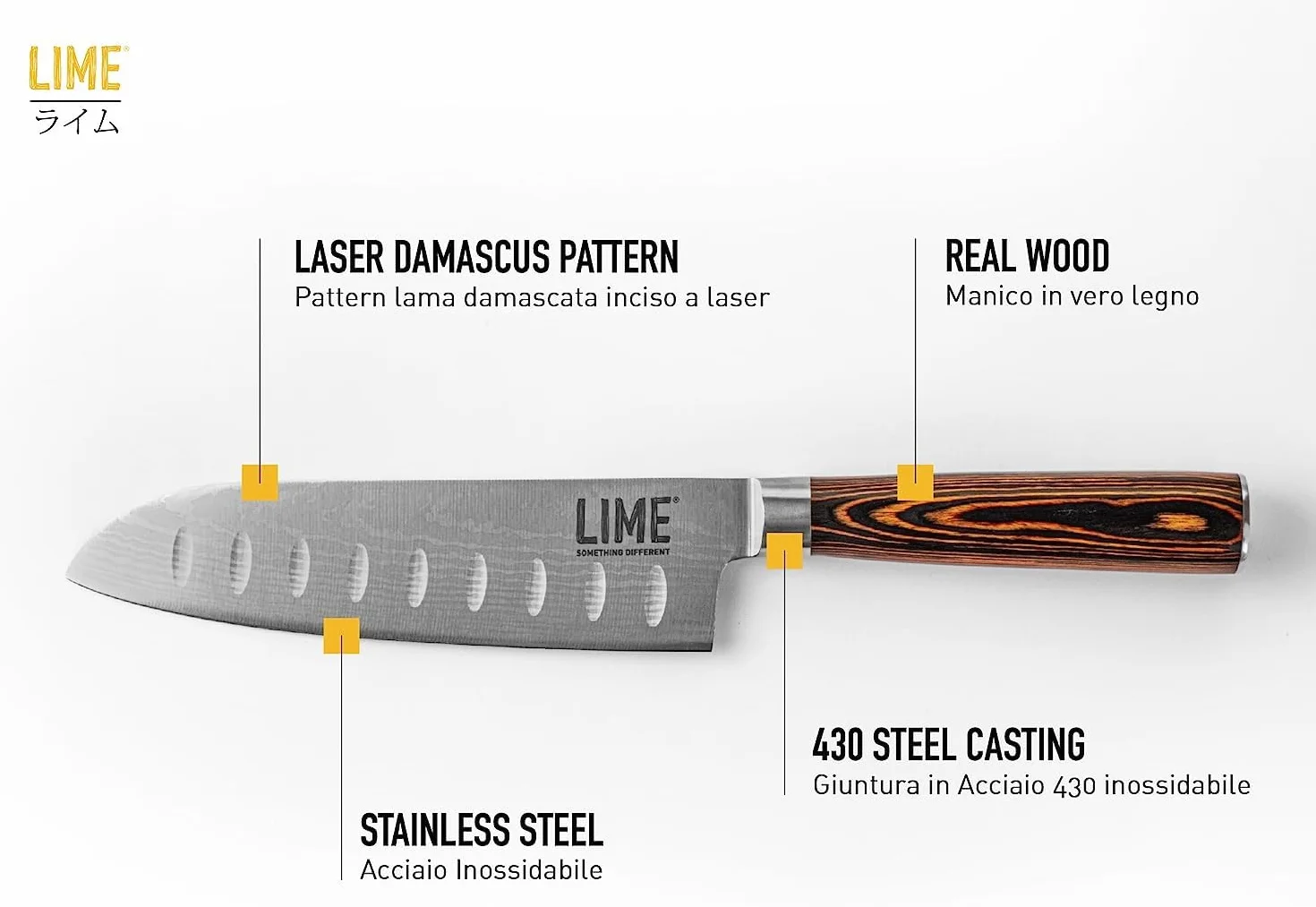 Santoku Lime Knife Giapponese Lama 17,7 cm Coltello Cucina Professionale