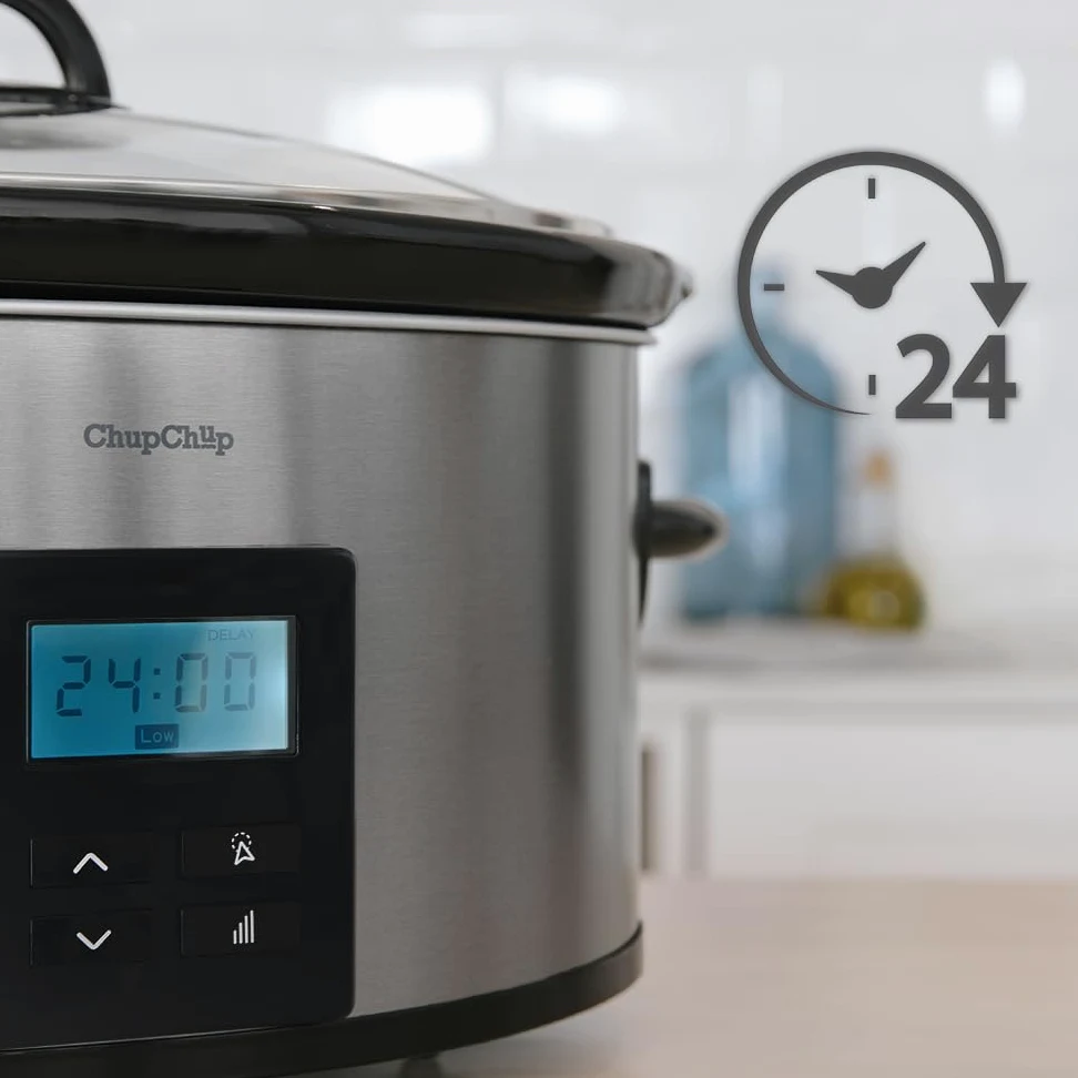 Cecotec Pentola a Cottura Lenta - Slow Cooker 5.5 L Digitale ChupChup Matic. 240W, Vasca Ceramica, Coperchio Vetro, Programmabile 24 Ore, Timer 20Ore, 2 Livelli di Temperatura, Funzione Mantieni Caldo
