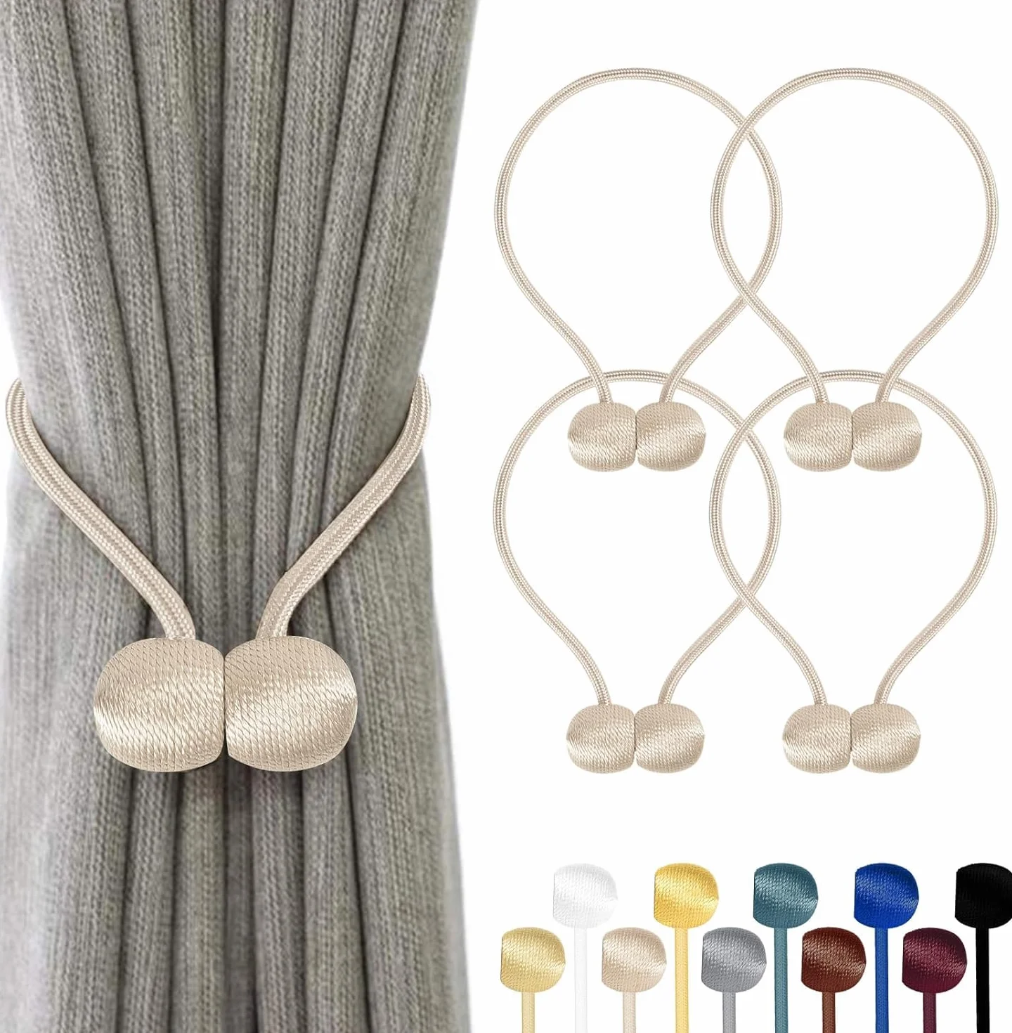 TopHomer 4 Pezzi Fermatenda Magnetici con Calamita Forte, 10 Colori, beige