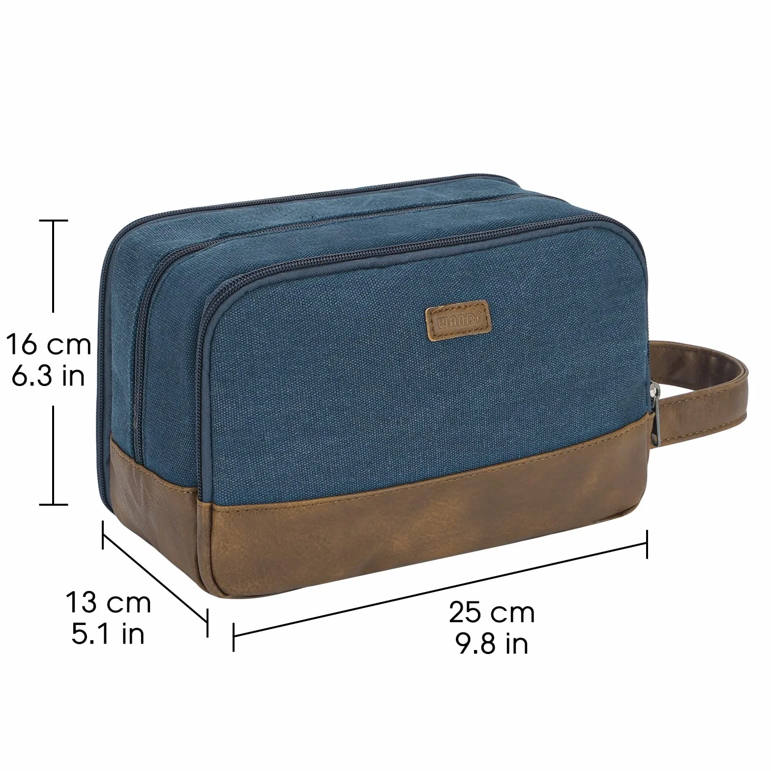 WANDF Beauty Case Uomo da Viaggio – Borsa da Toilette Impermeabile Organizer Capiente per Accessori da Barba e Igiene, con Manico Laterale (Blu)