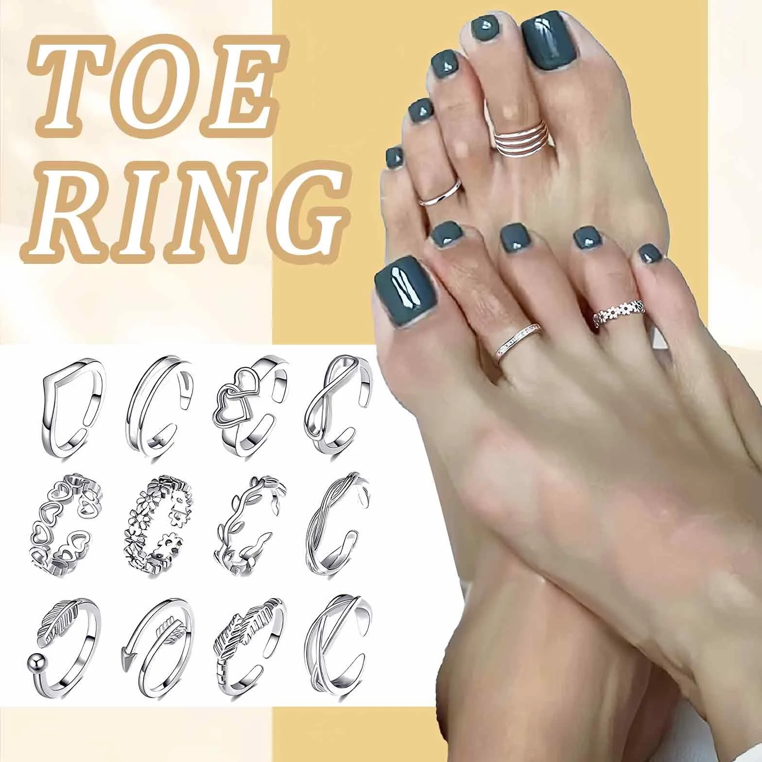 Anello in acciaio inossidabile da donna regolabile ipoallergenico open toe coda fiore set gioielli anello per il piede