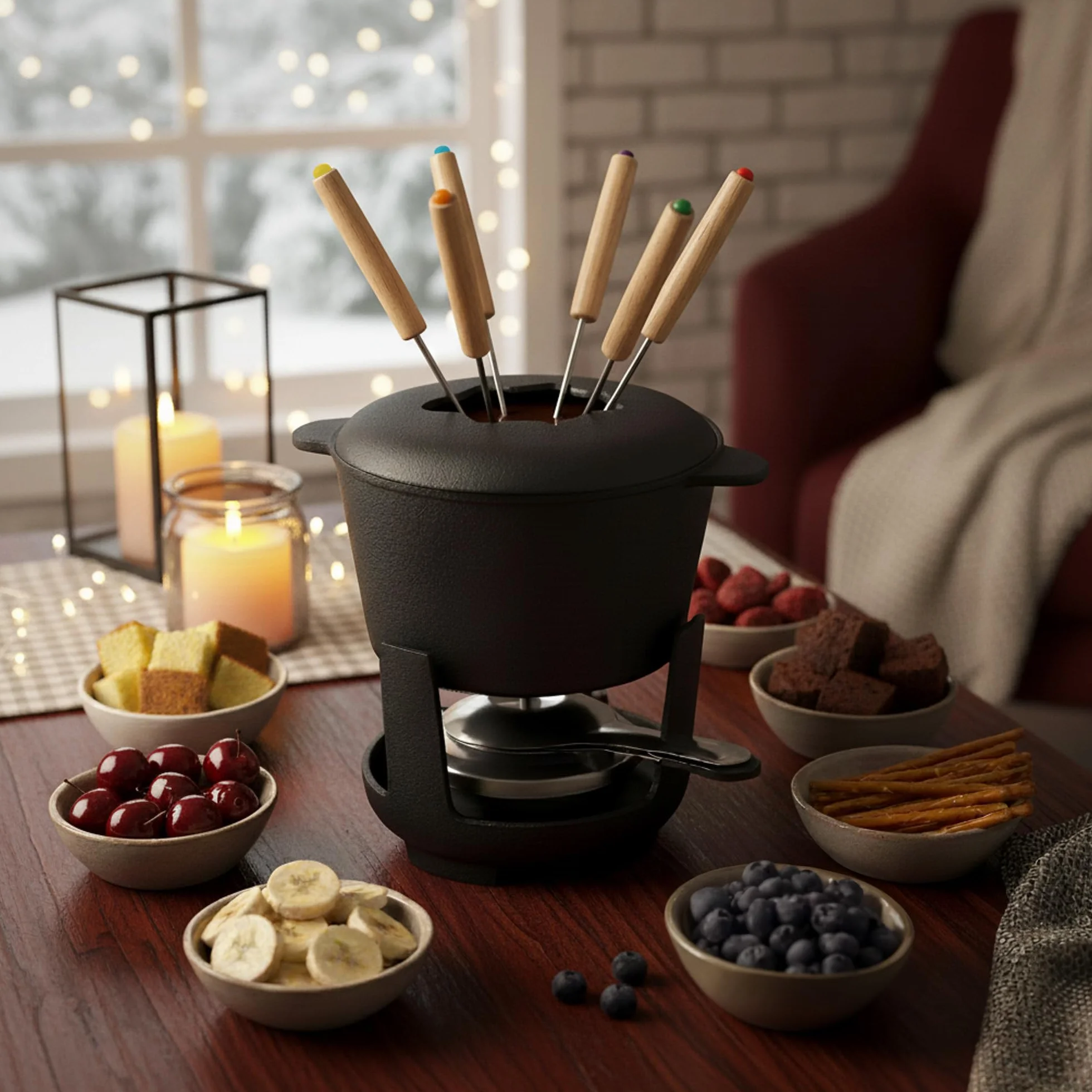 BBQ-TORO Zestaw do fondue żeliwny 6 os 13 szt palnik widelce 1L czekolada ser indukcja czarny