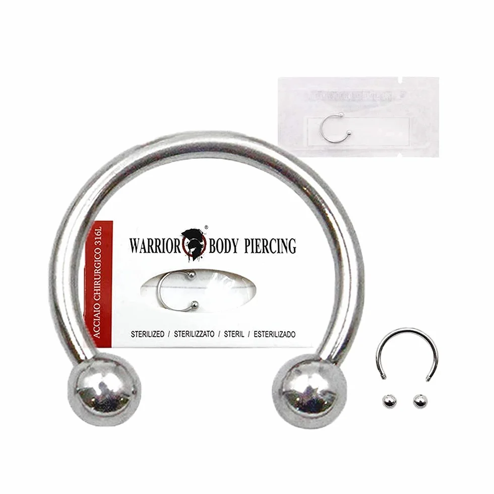 WARRIOR Ferro di Cavallo Circular Barbell Trago Helix Septum Orecchio Acciaio Chirurgico 316L 16G (1,2mm) Body Piercing Gioielli