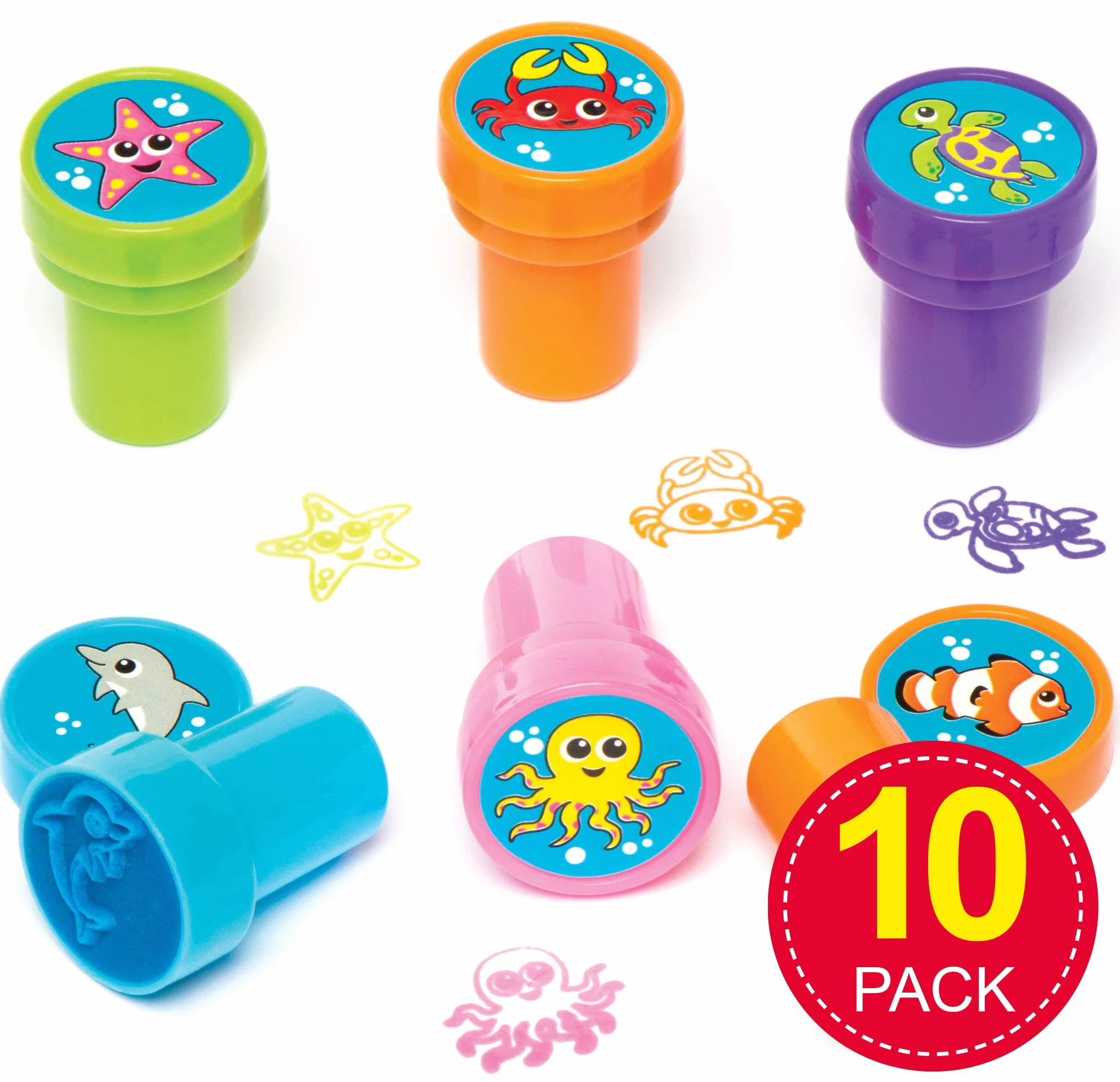 Baker Ross Timbrini con Inchiostro Incorporato Vita Marina (confezione da 10) perfetti per bambini per decorare biglietti, lavoretti, lettere, ideali per la casa. la scuola, gruppi e altro