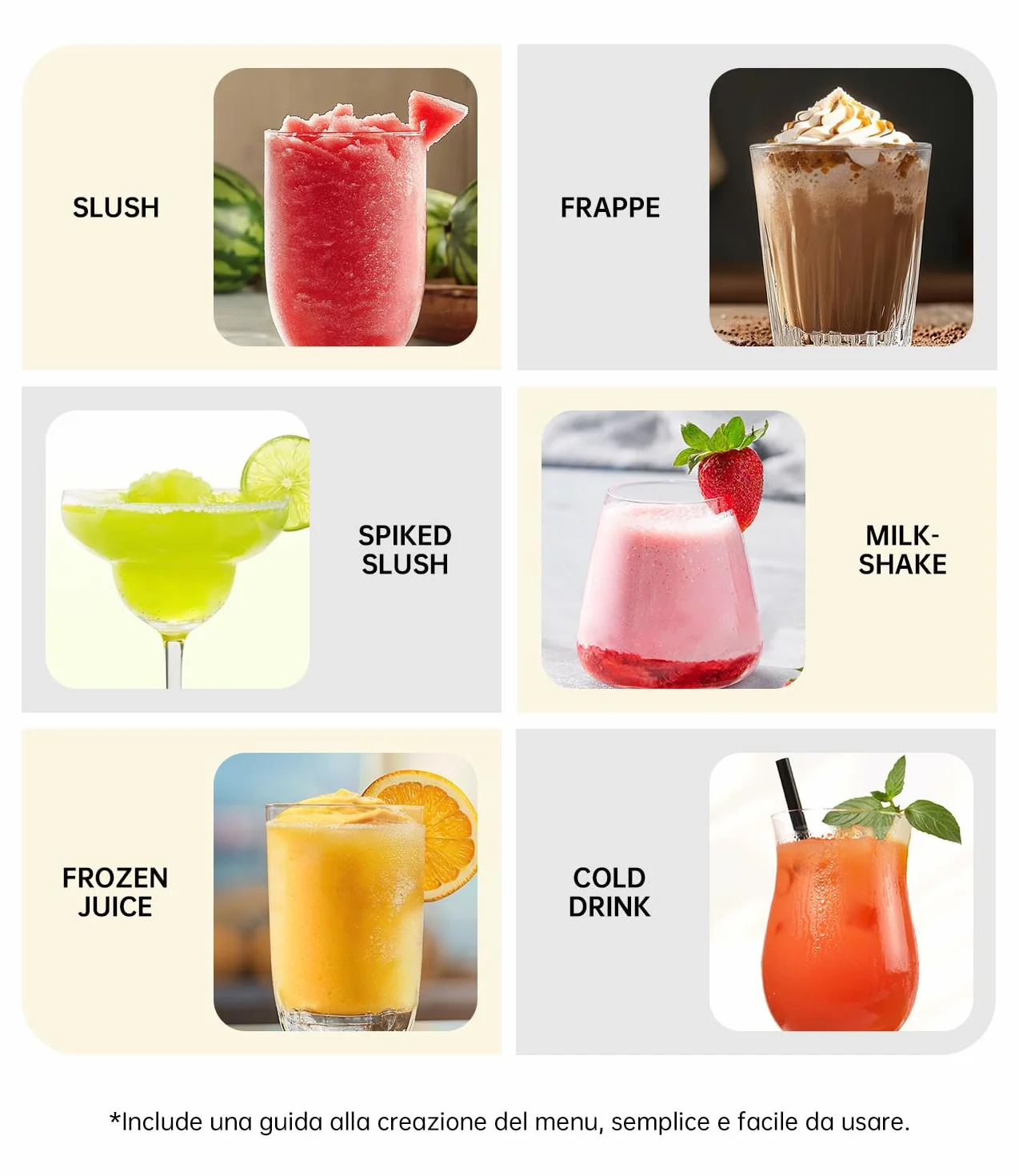 WIE Macchina per Granite 2.6L Autopulizia, 6 Modalità, Schermo Touch LED, per Margarita/Cocktail/Milkshake/Frappé