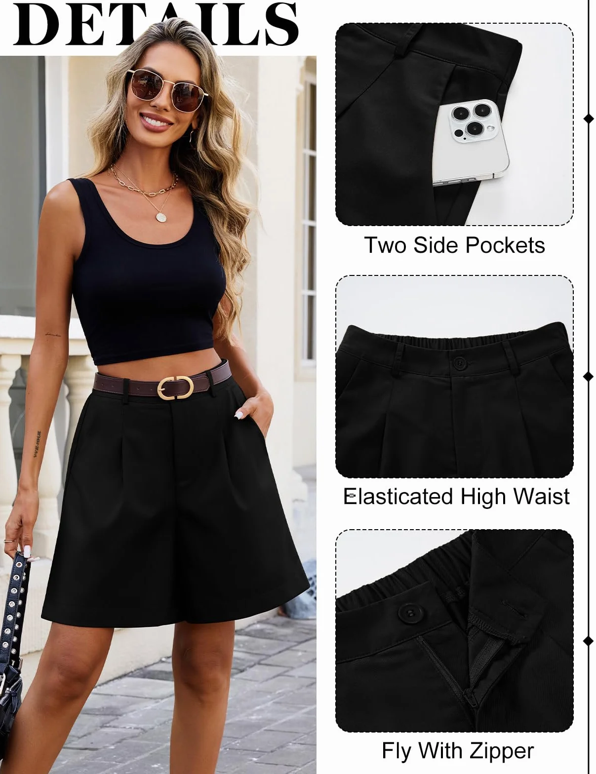Pantaloncini Donna Estivi Larghi Bermuda Pantaloni Corti Vita Elastica a Vita Alta Pantaloncini Gamba Larga Tinta Unita Shorts Casual Lavoro con Tasche