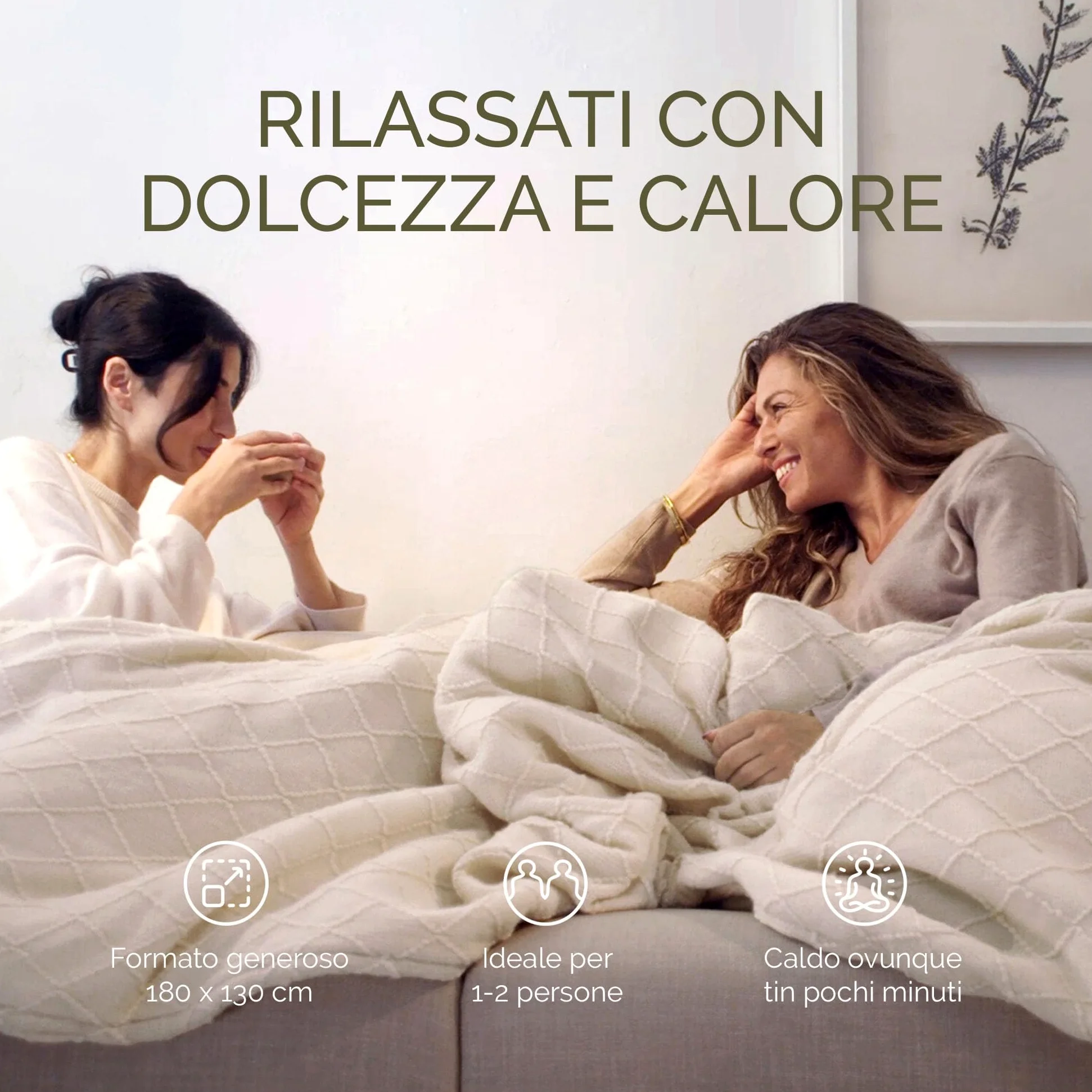 Groenland BOHEM - Coperta elettrica riscaldata, 180 x 130 cm, 9 livelli di calore e timer per spegnimento automatico, morbida coperta elettrica lavabile per divano e letto