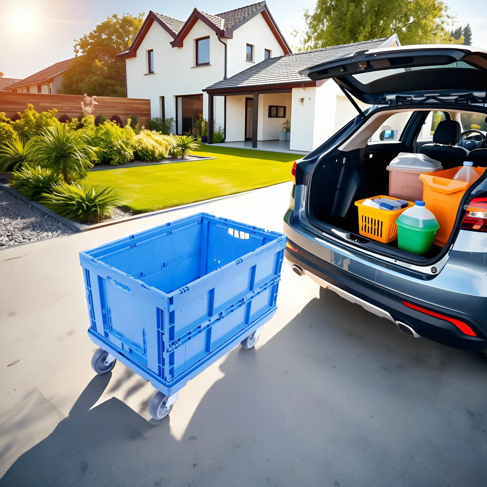 Carrello trasportabile 300 kg 4 ruote girevoli Made in Germany TÜV blu