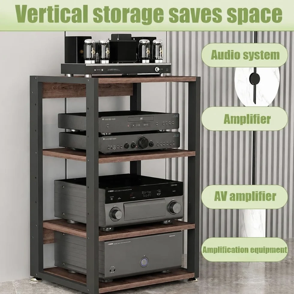 Generico Rack Multimediale AV Mobile, Mobiletto Porta Componenti Aperto HiFi A 2 3 4 Ripiani, Mobile Stereo HiFi Con Ripiani Regolabili, Altoparlanti Rack(55x40x48.5cm/21.7x15.8x19in)