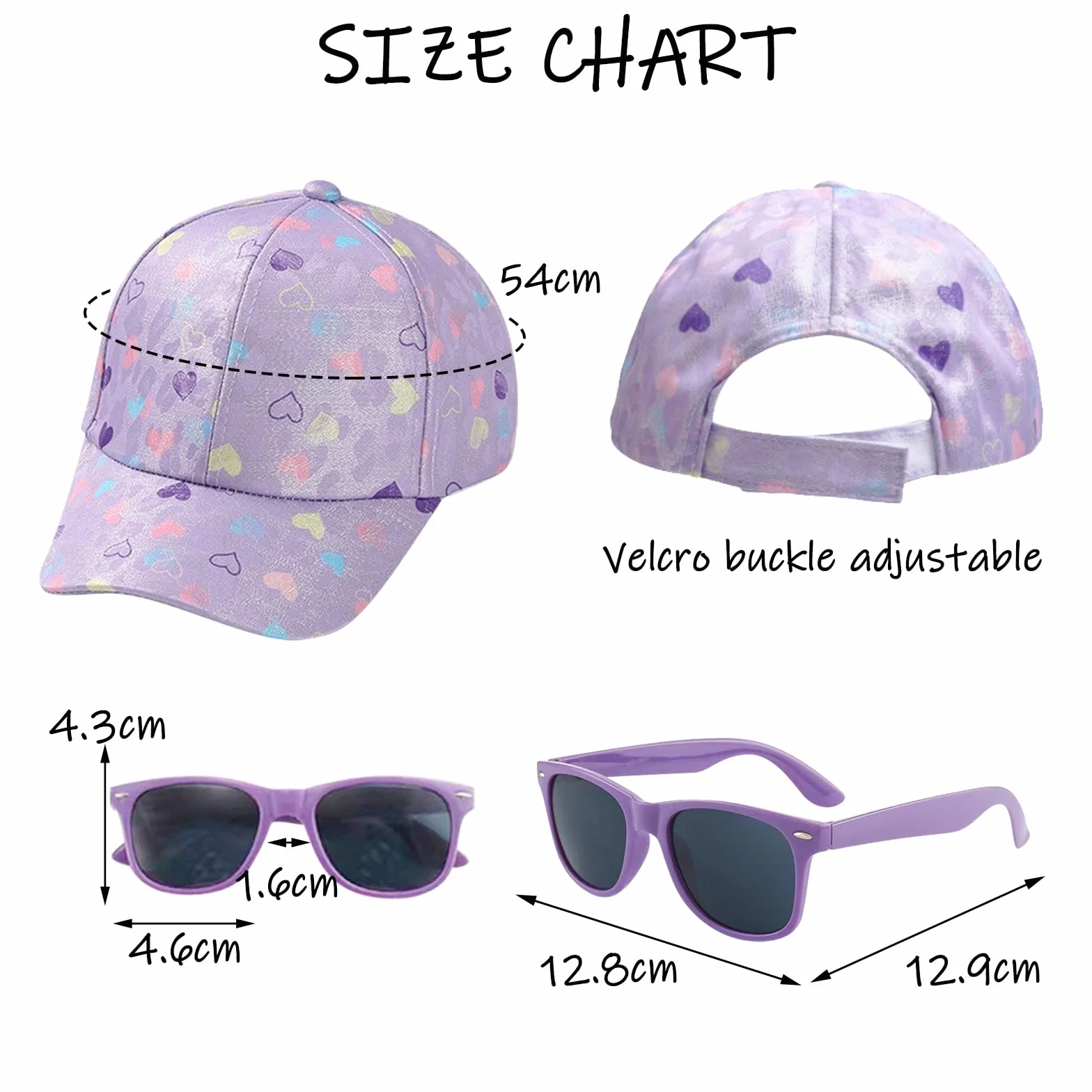 Cappellini da Baseball per Bambine, Cappellino Bambina, Occhiali da Sole, Protezione UV, Sun Hat per Bambini 3-8 Anni, per Ragazza Estivo Regalo(54CM)