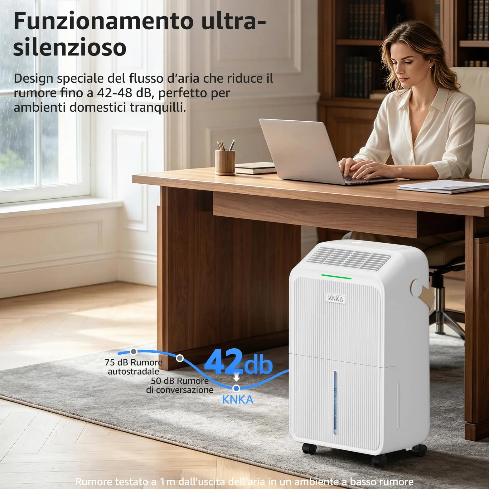 KNKA Deumidificatore, Deumidificatori Casa Muffa, 16L/24H, Serbatoio 3,3L, Basso Rumore, Basso Consumo, Sbrinamento Automatico, Blocco Bambini, Design Anti-Goccia, 4 Modalità, 80m³（32㎡）