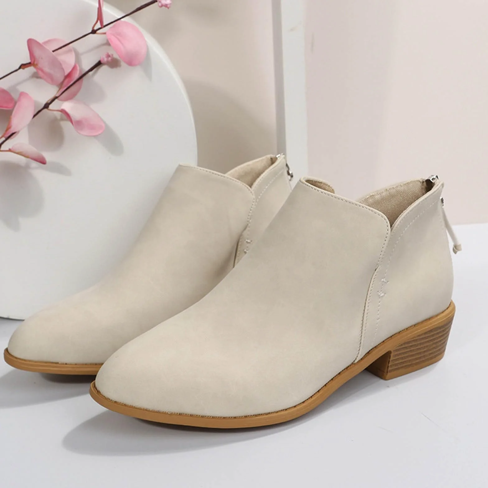 Stivaletti Chelsea da Donna con Tacco Basso Vintage alla Caviglia con Chiusura Lampo