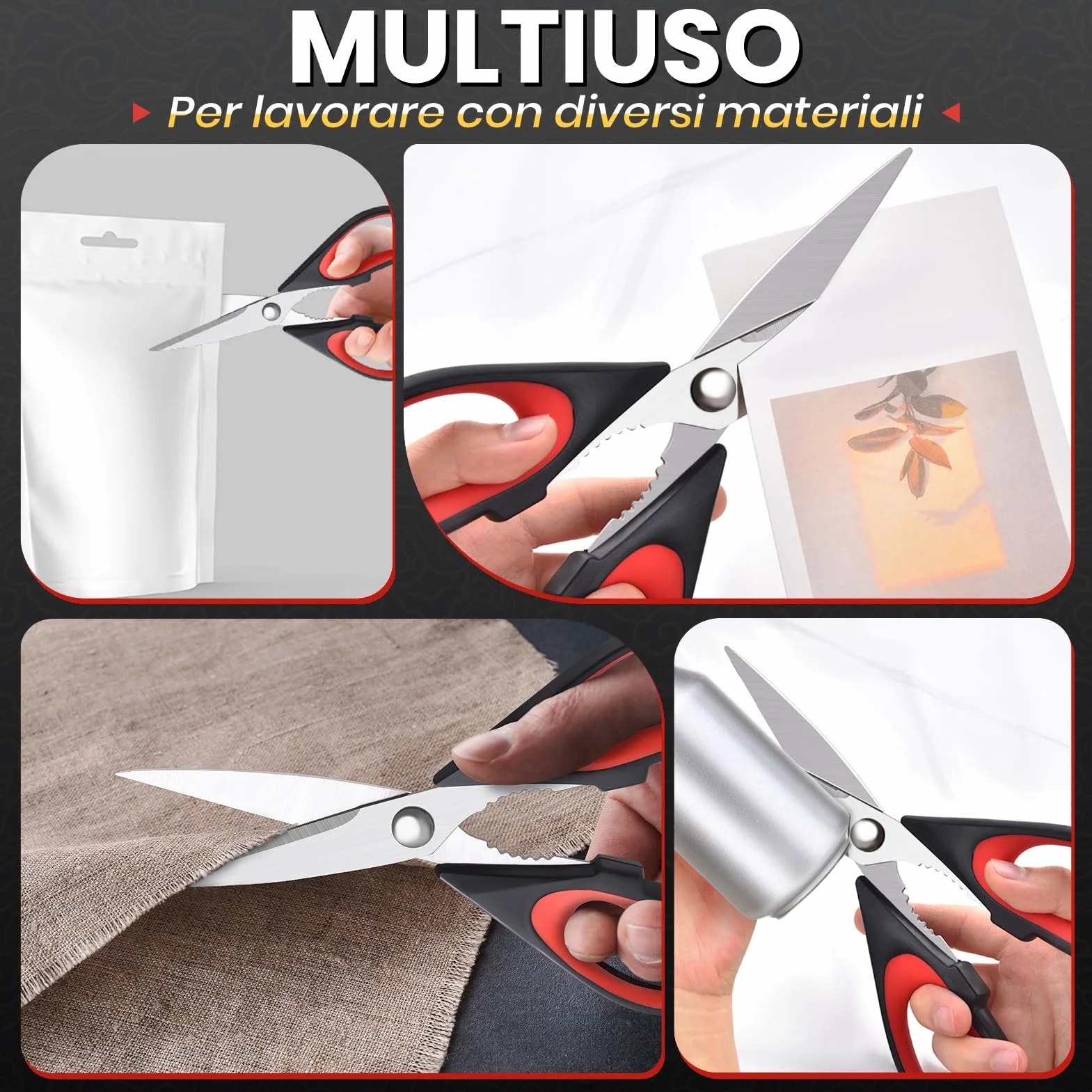 Forbici da cucina acciaio inox 22 cm, Forbici per la casa con bordo seghettato, Affilate multiuso forbici con coprilama e schiaccianoci, Forbici universali di alta qualità Lavabili in lavastoviglie