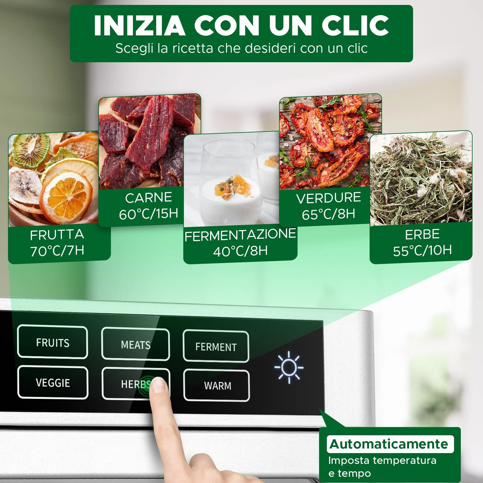 Kwasyo Essiccatore Alimentare professionale in Acciaio Inossidabile 12 Vassoi, 6 Funzioni Preimpostate, Essiccatore 800W, 6 Tappetini in Silicone, 2 Barattoli, 2 Vassoi per Rotoli di Frutta Inclusa