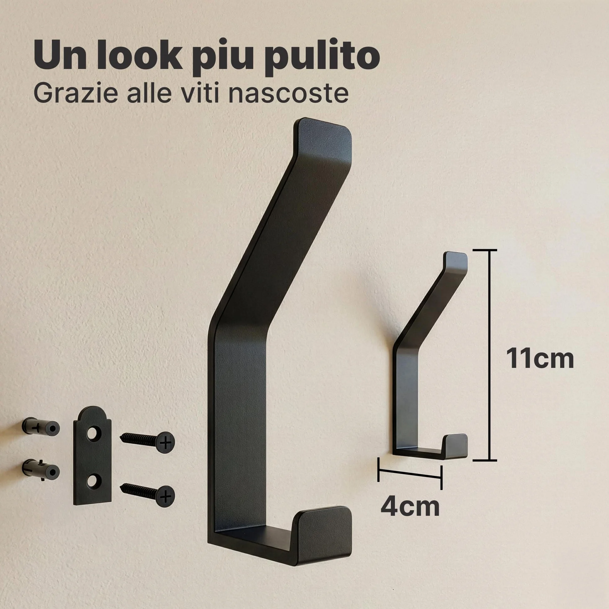Appendiabiti da Parete Doppio Gancio 6 Pezzi Alluminio Nero