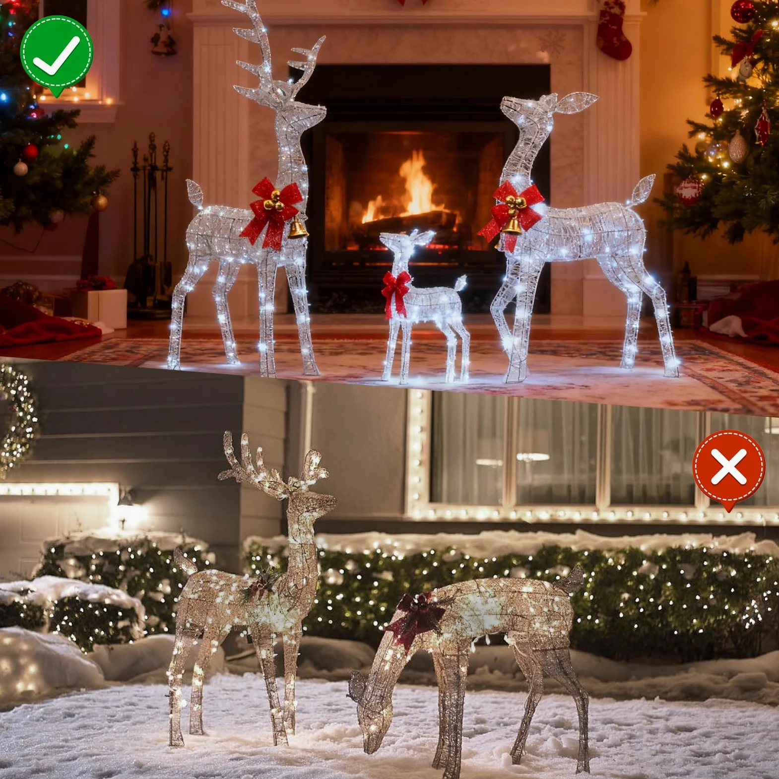Decorazioni Natalizie da Esterno per Giardino: Famiglia di 3 Renne Luminose da Esterno, Telaio in Metallo Resistente e Impermeabile, Figure Natalizie LED XXL per Esterno Interno Giardino Balcone