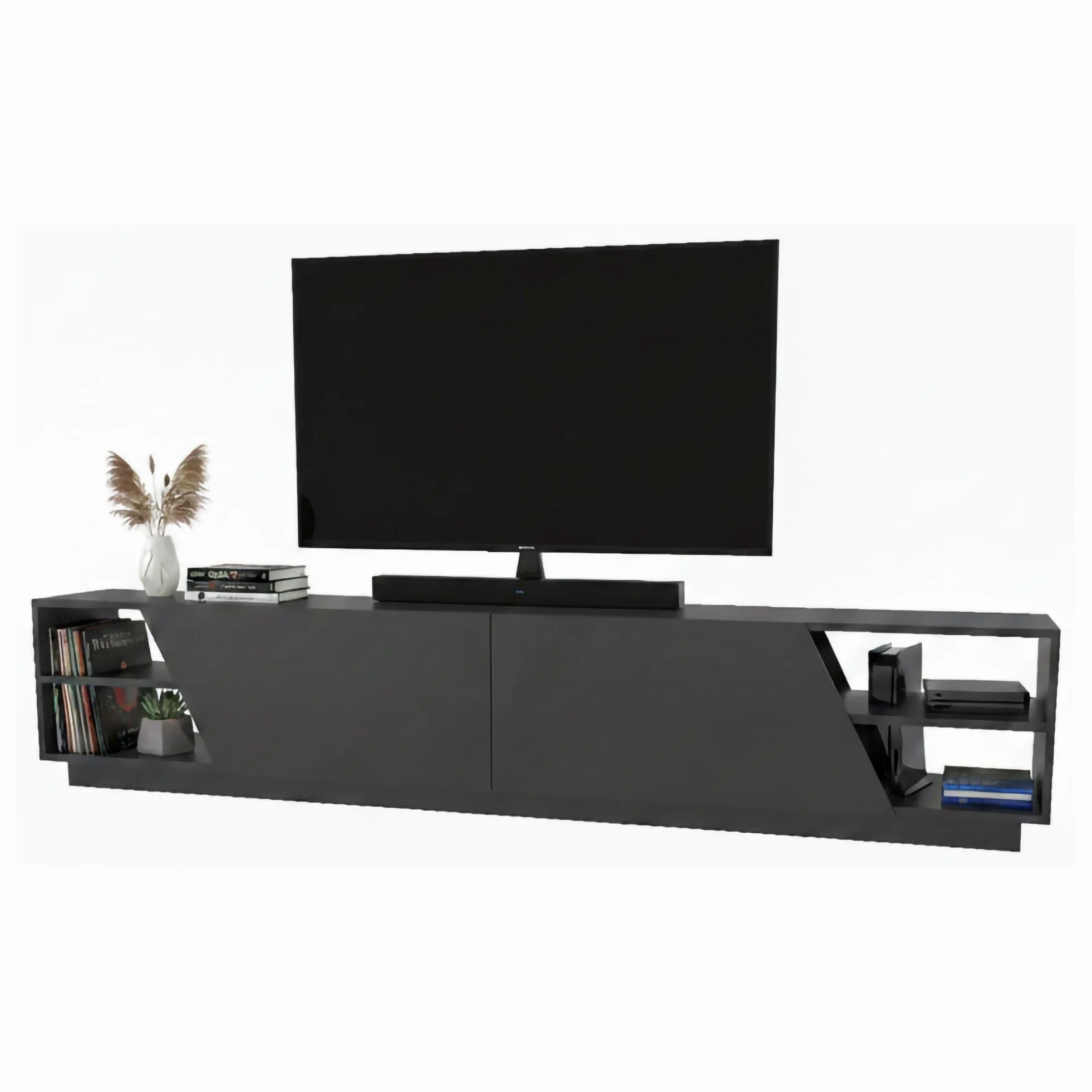 Dmora - Mobile porta TV Nyx, Credenza da soggiorno, Armadio basso per TV, Base parete attrezzata, 240x37h47 cm, Antracite
