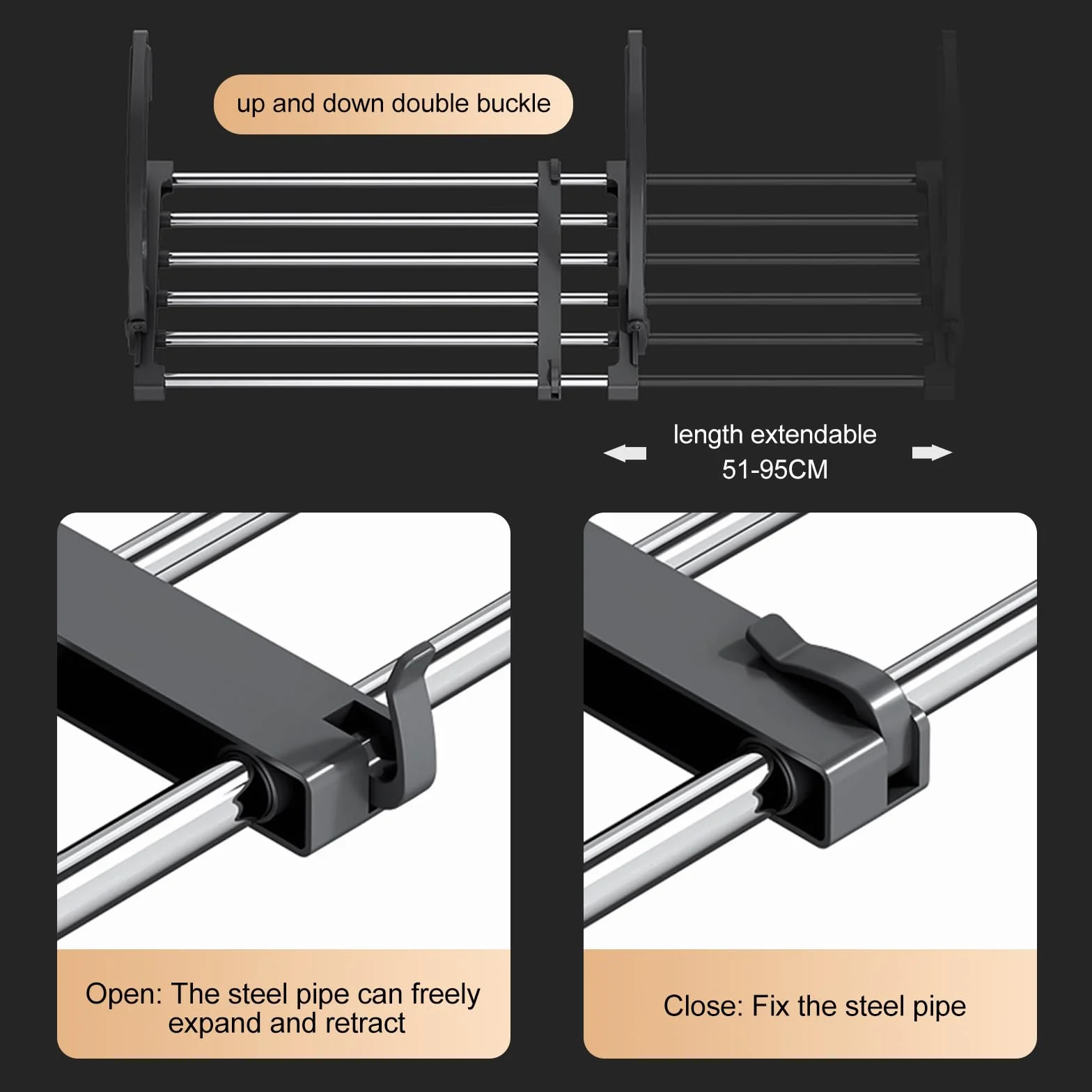 ANEWSIR Stendino da Balcone e Termosifone in Acciaio Inox, Appendibile e Estensibile (51-95 cm), con Stendibiancheria da Parete e Stendino Antivento per Calzini Incluso