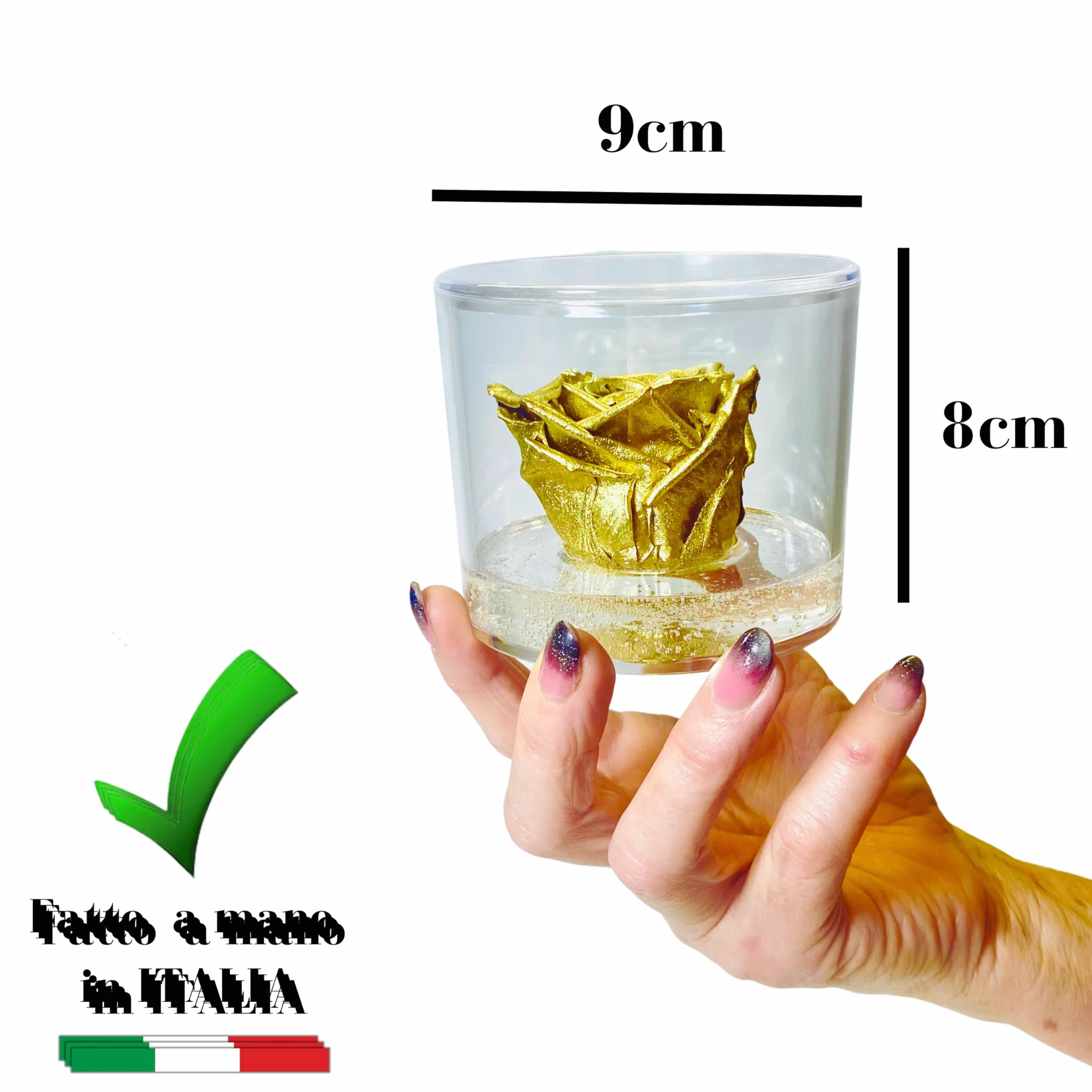 Box Tondo Rosa Oro stabilizzata Profumata plexiglass 9cm Idea Regalo Nozze Matrimonio Anniversario 50 Anni Fatto in Italia