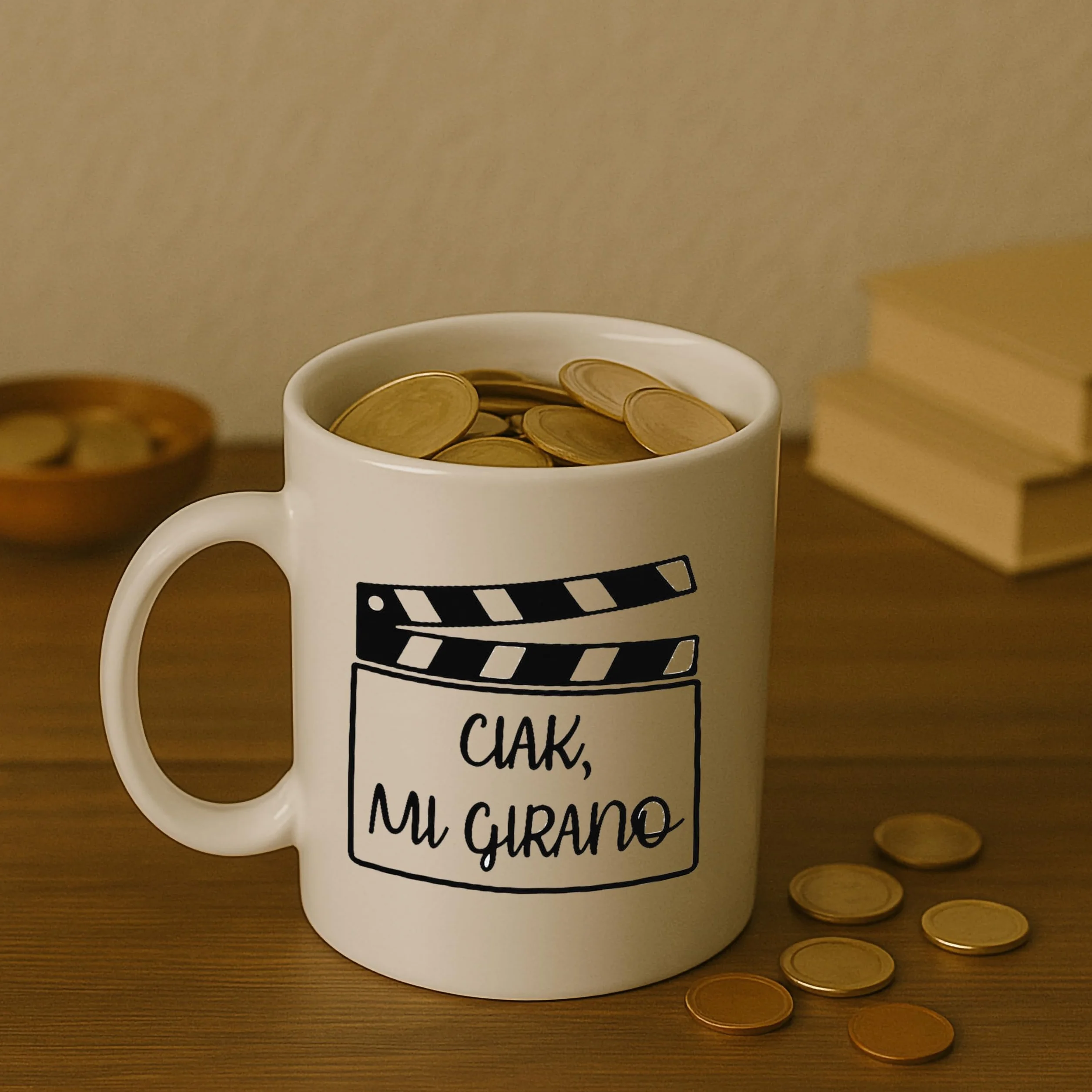 DEKORI Tazza in ceramica 350 ml con scritta Ciak mi girano – Idea regalo ironica per amanti del cinema