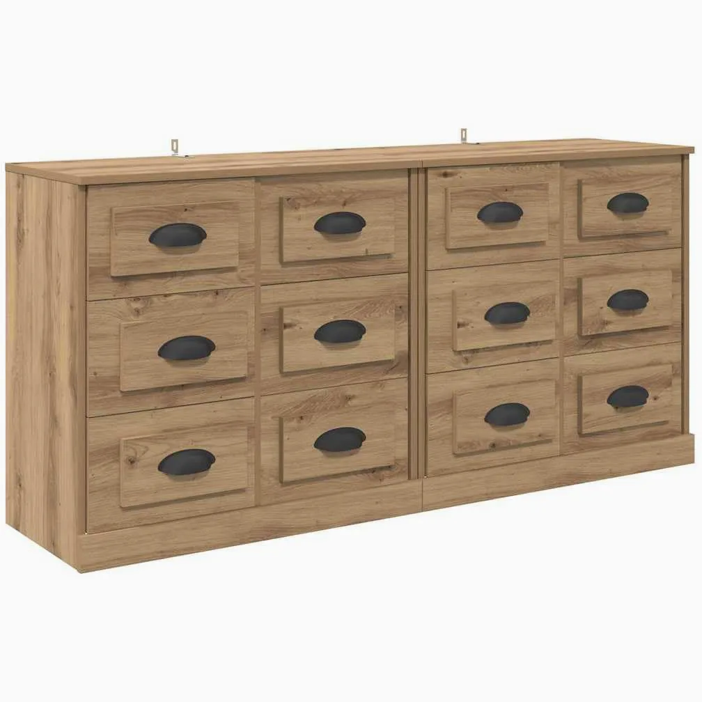 Set di 2 credenze in rovere Artisan, 70 x 35,5 x 67,5 cm, con cassetto, moderno, per soggiorno, spazio e ordine in sala da pranzo, corridoio, camera da letto