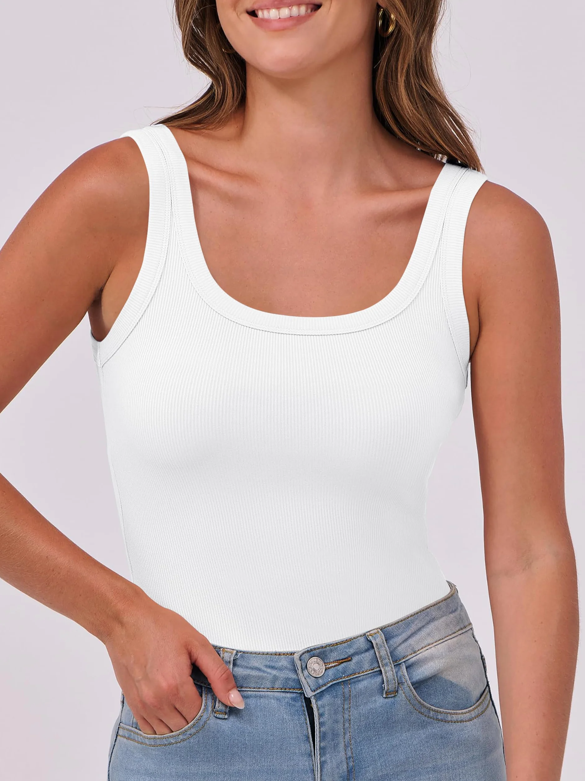 DUOEASE Canotta Donna Estiva Girocollo Slim Fit Top Donna Elegante Senza Maniche Canottiera Tinta Unita Sexy