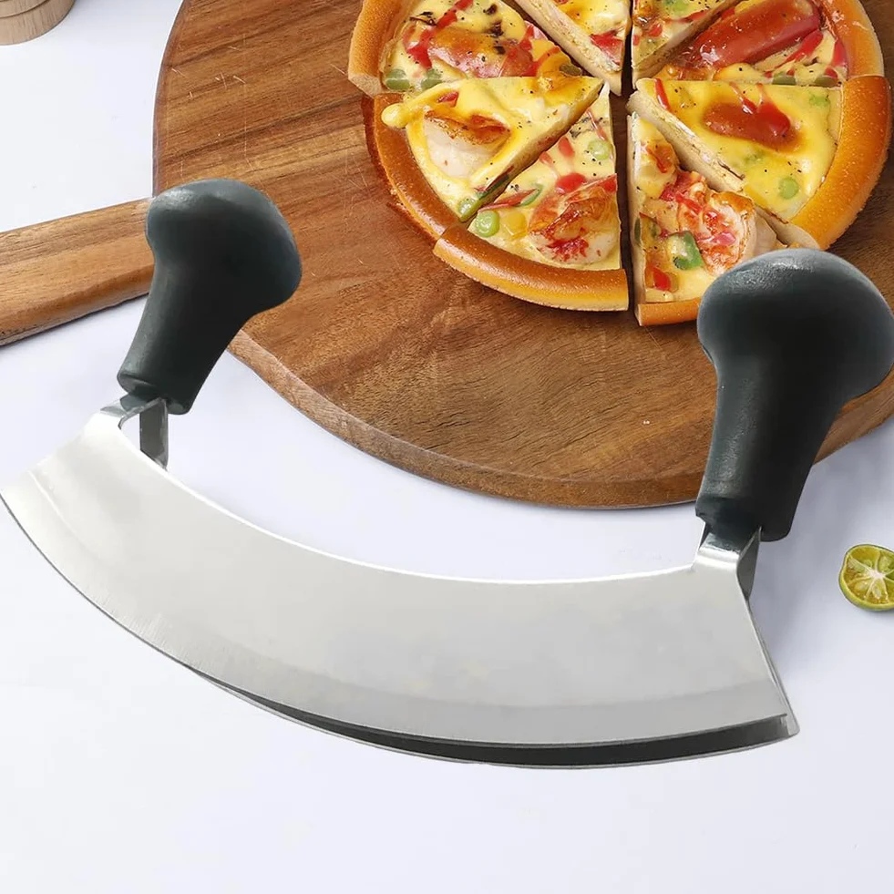 Coltello a Doppia Lama Trita Erbe, Mezzaluna Chopper, Mezzaluna Filo, Taglia Verdure Manuale, Coltello da Cucina con Lama Curva