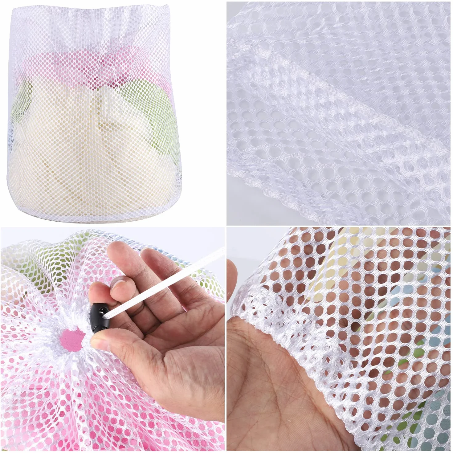 3 Pezzi Sacchetto Lavatrice, 3 Misure Sacchetti Lavatrice Riutilizzabile Biancheria Retina per Lavatrice con Coulisse, Rete Salvabucato per Camicetta Reggiseno Calzini