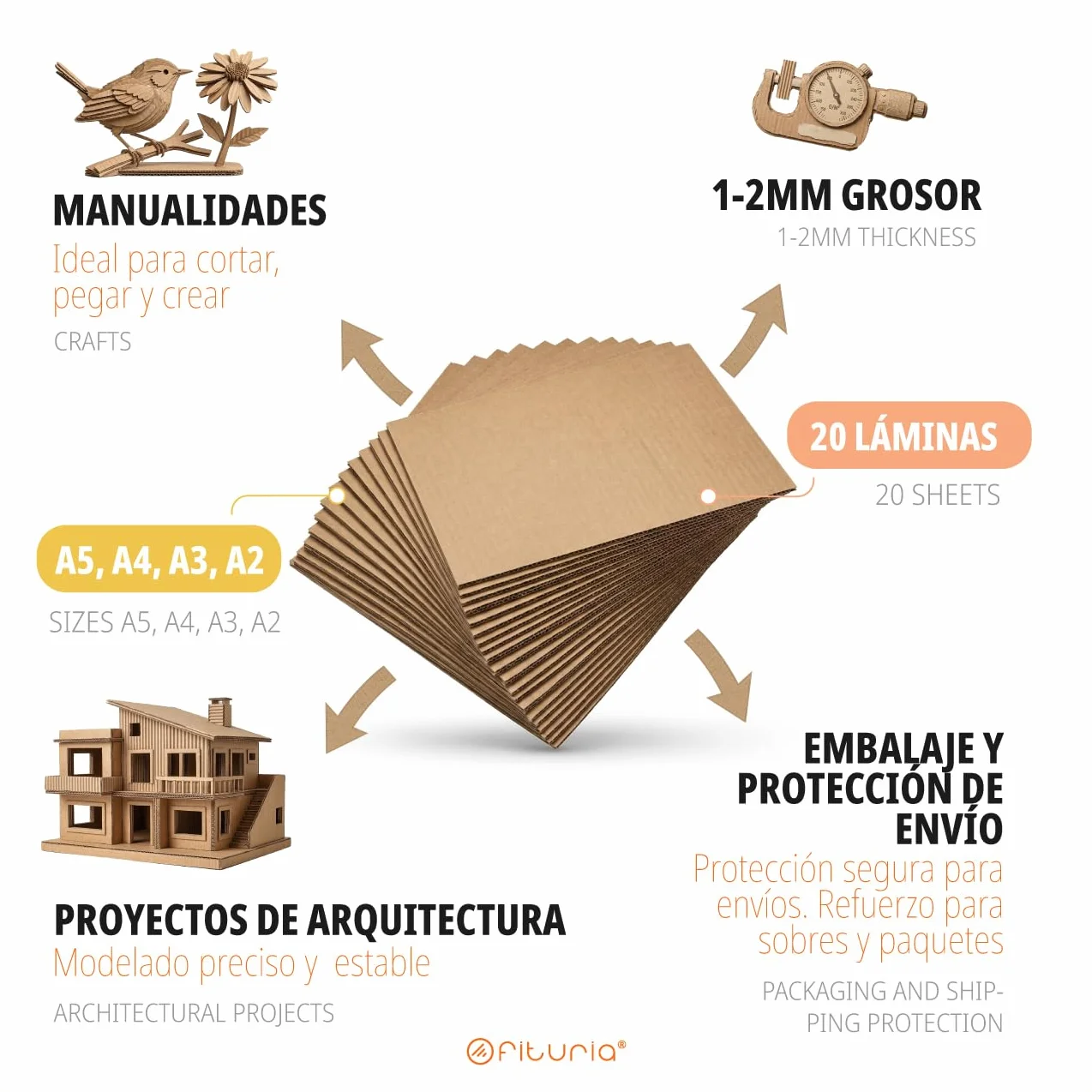 Ofituria Fogli di Cartone Rigido A3 1-2 mm 20 Pezzi per Hobby Architettura Imballaggio