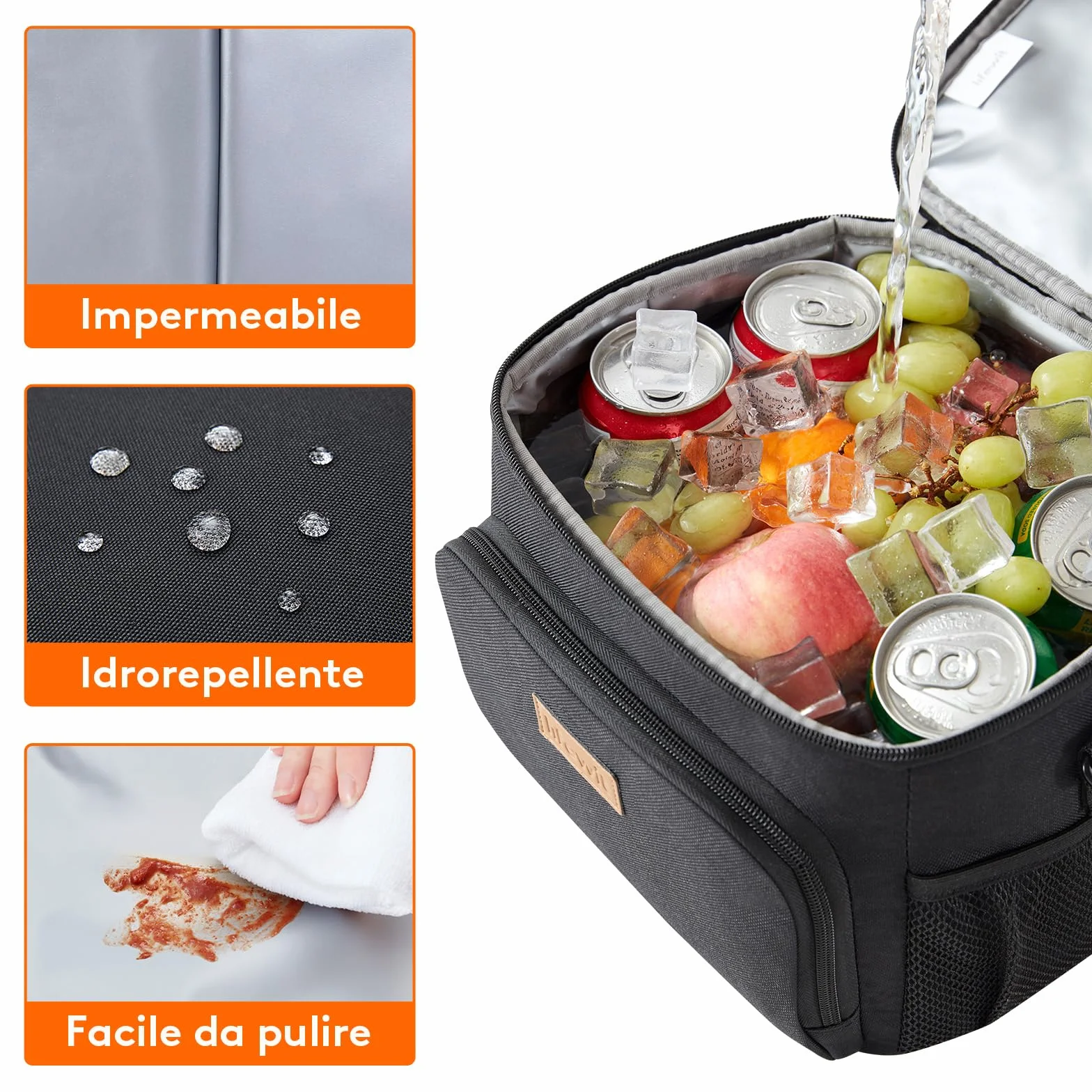 Lifewit Borsa Termica Porta Pranzo 9L Impermeabile con Tracolla Nero