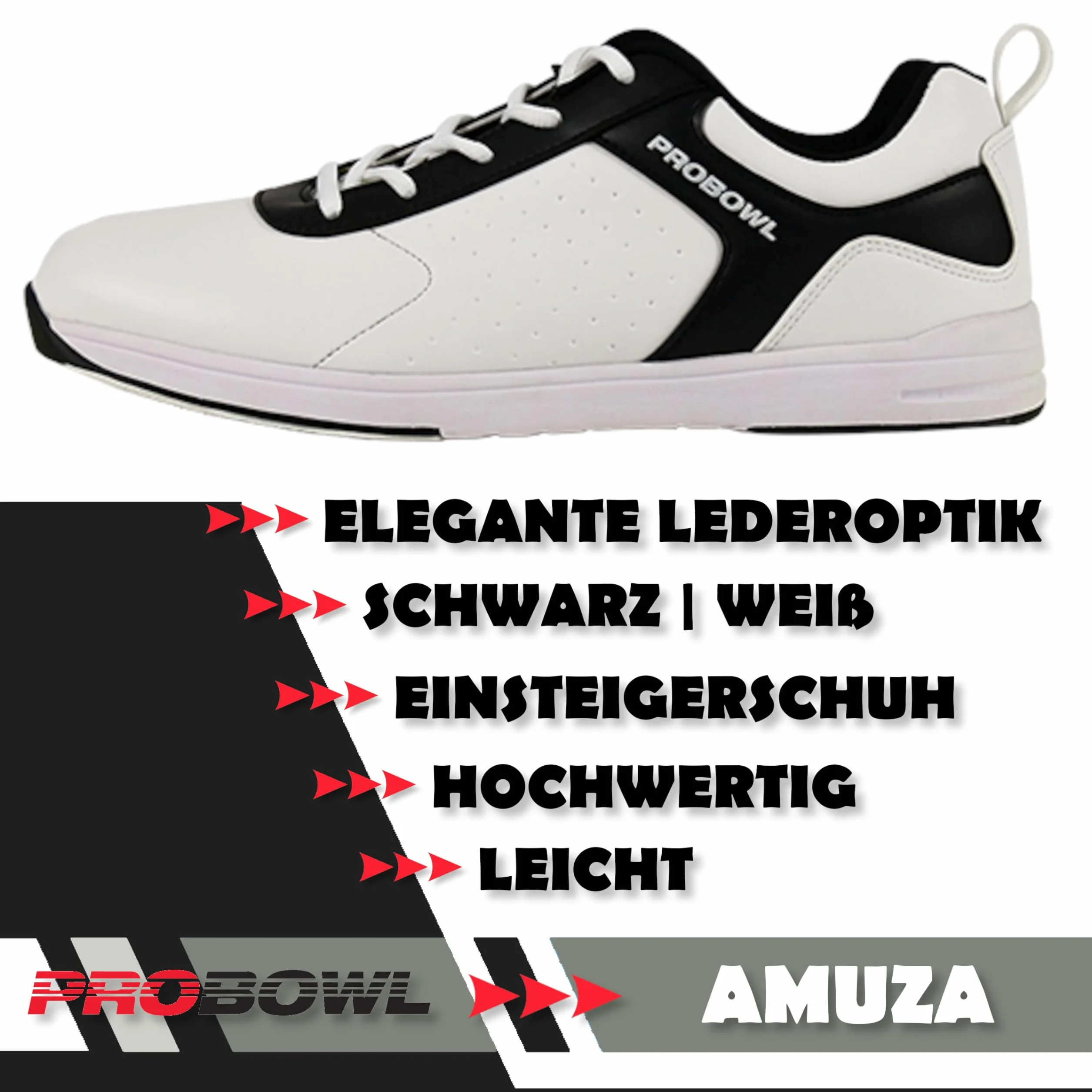 EMAX Scarpe da bowling Uomo Pro Bowl Amuza Bianca Nero