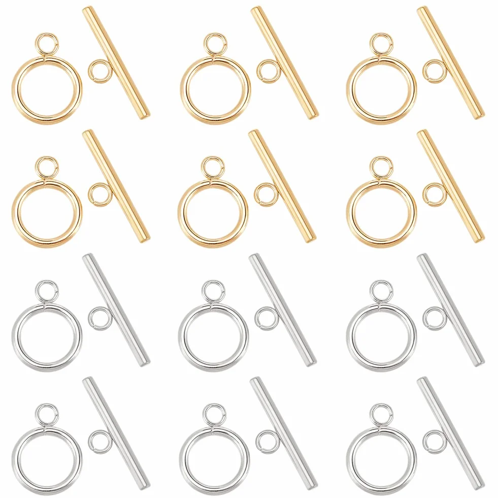 PH PandaHall 12 Sets Fermagli a Levetta Gioielli in 304 Acciaio Inossidabile, 2 Colori Fermagli T-Bar Chiusura Anello Connettori per Bracciali Collane Creazione di Gioielli