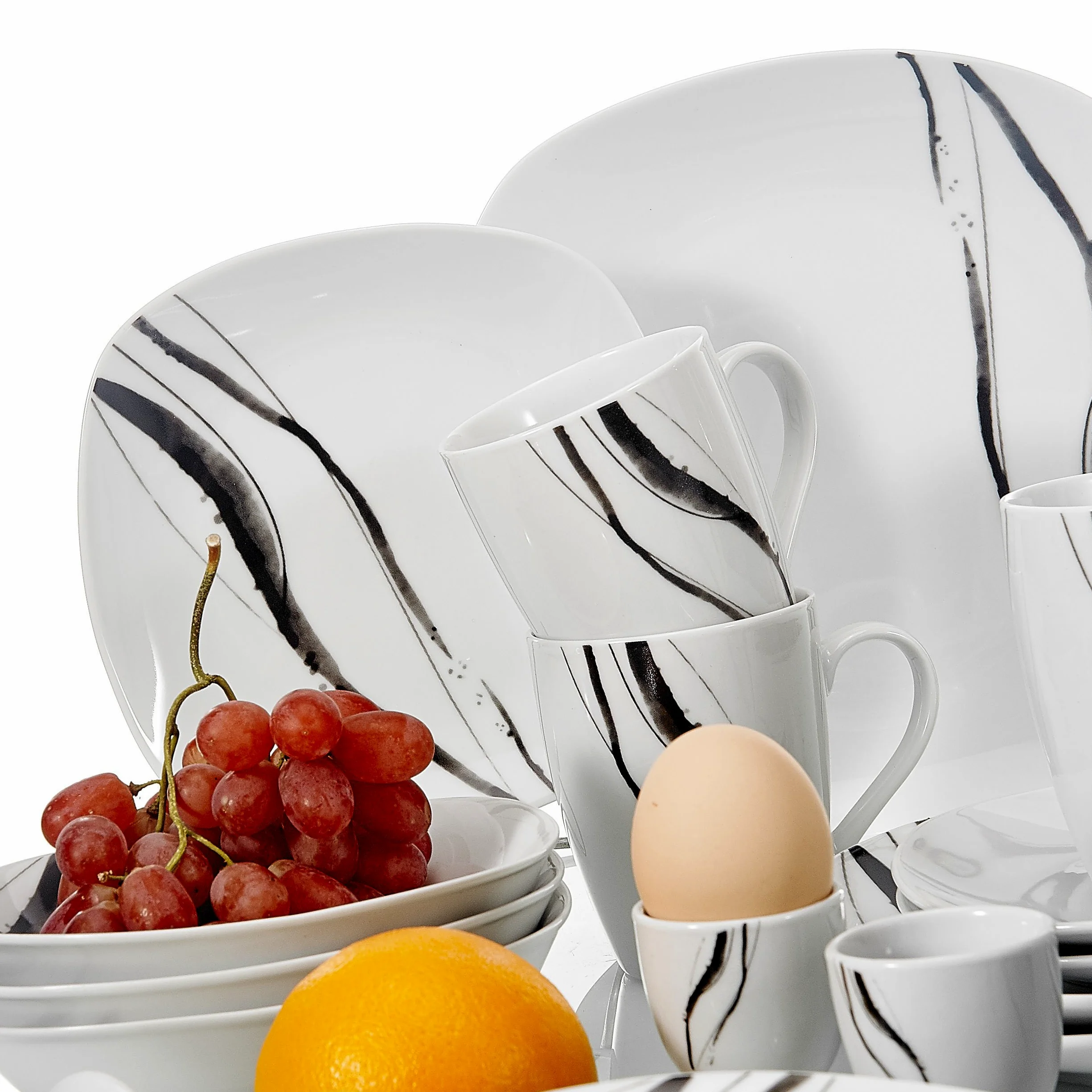 VEWEET TERESA Piatti Servizio in Porcellana Stoviglie Set 20 Pezzi con 4 Portauova, 4 Tazze Mugs 350 ml, 4 Ciotola per Cereali, 4 Piatti e 4 Piatti da Dessert per 4 Persone