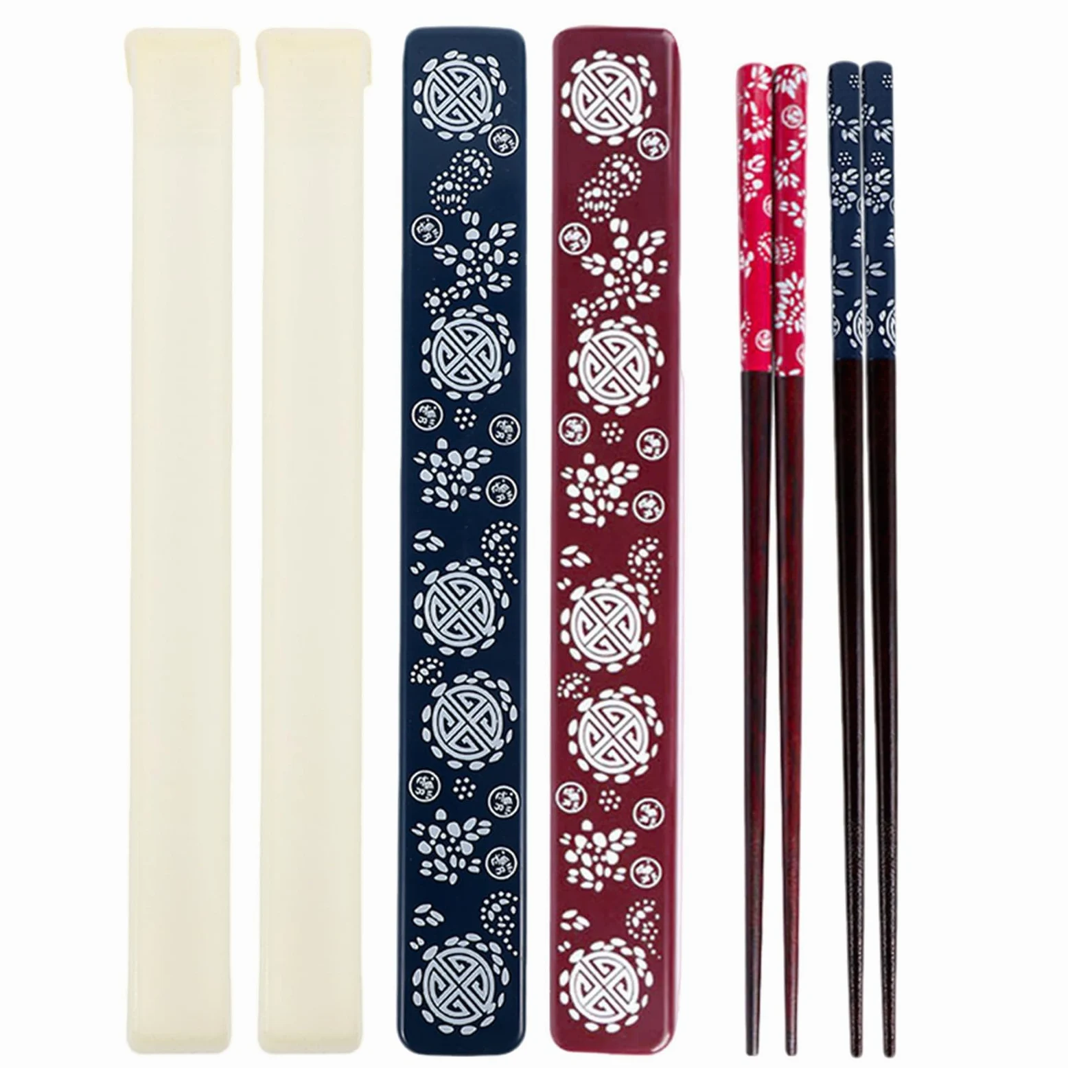 Set di 2 Paia di Bacchette Superficie Liscia in Legno e Abs con Scatola Pieghevole Portatile per Uso Quotidiano e Viaggio