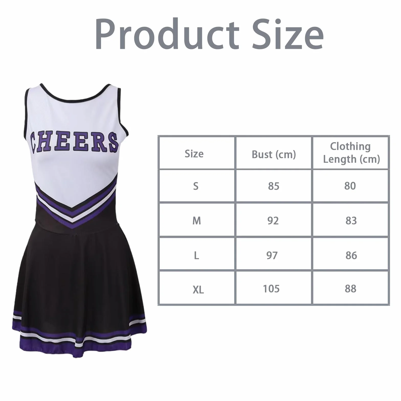 Cheerleader Fancy Dress Outfit with Pom Poms for Women Girls Adult Costume