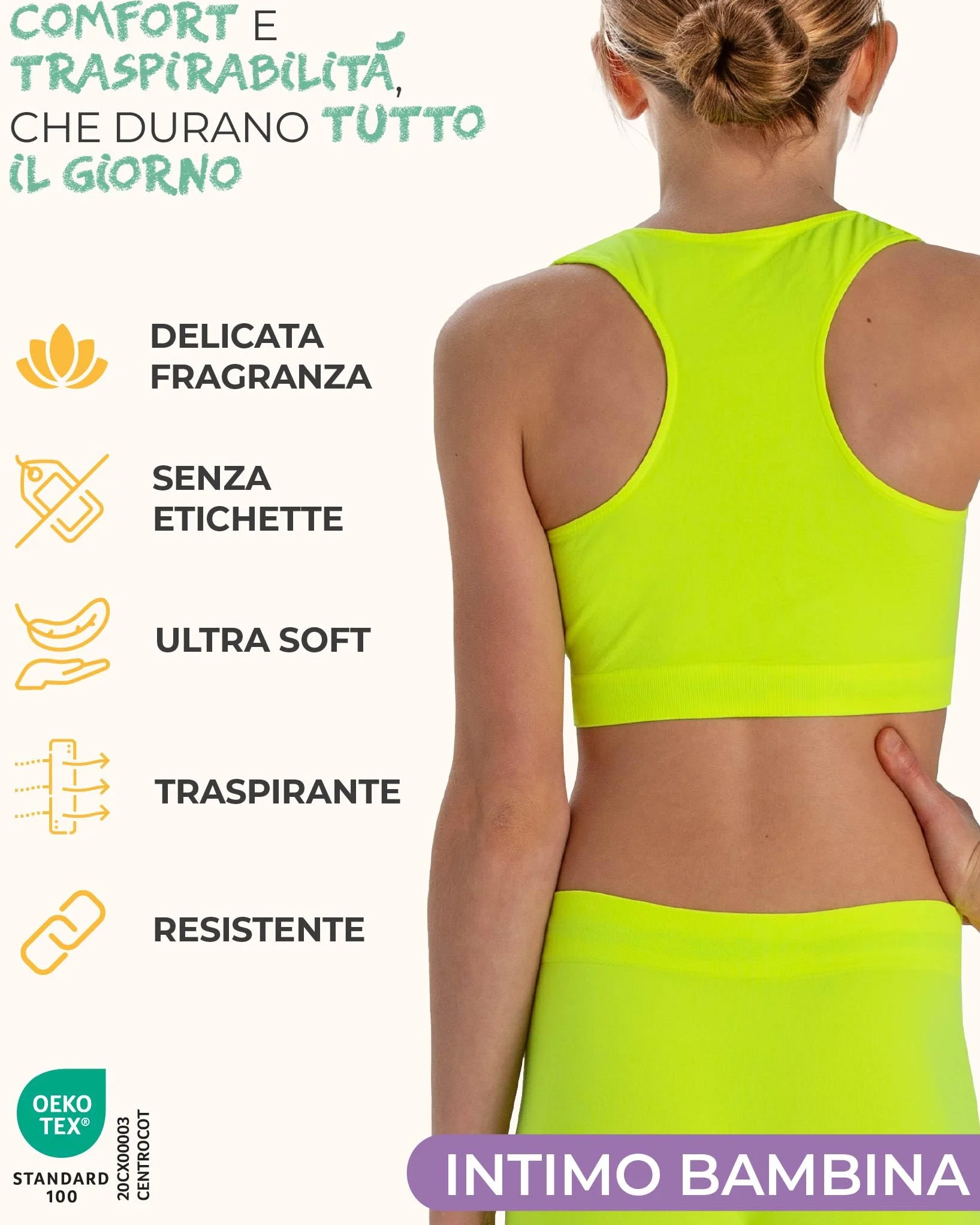 Risalti Top Bambina Olimpionico Microfibra 3 pz - Top Sportivo Senza Cuciture, Reggiseno Ragazza Seamless Made in Italy